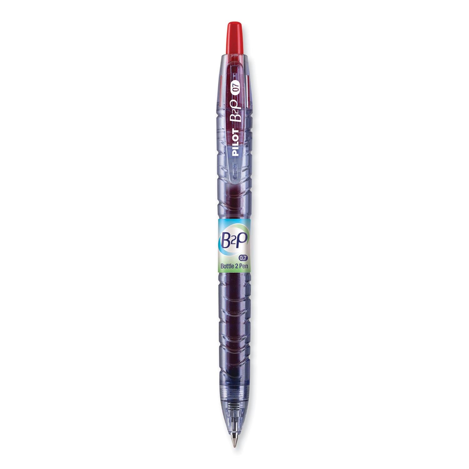 B2P Bottle-2-Pen Recycled Gel Pen, Retractable, Fine 0.7 mm, Red Ink, Translucent Blue Barrel -