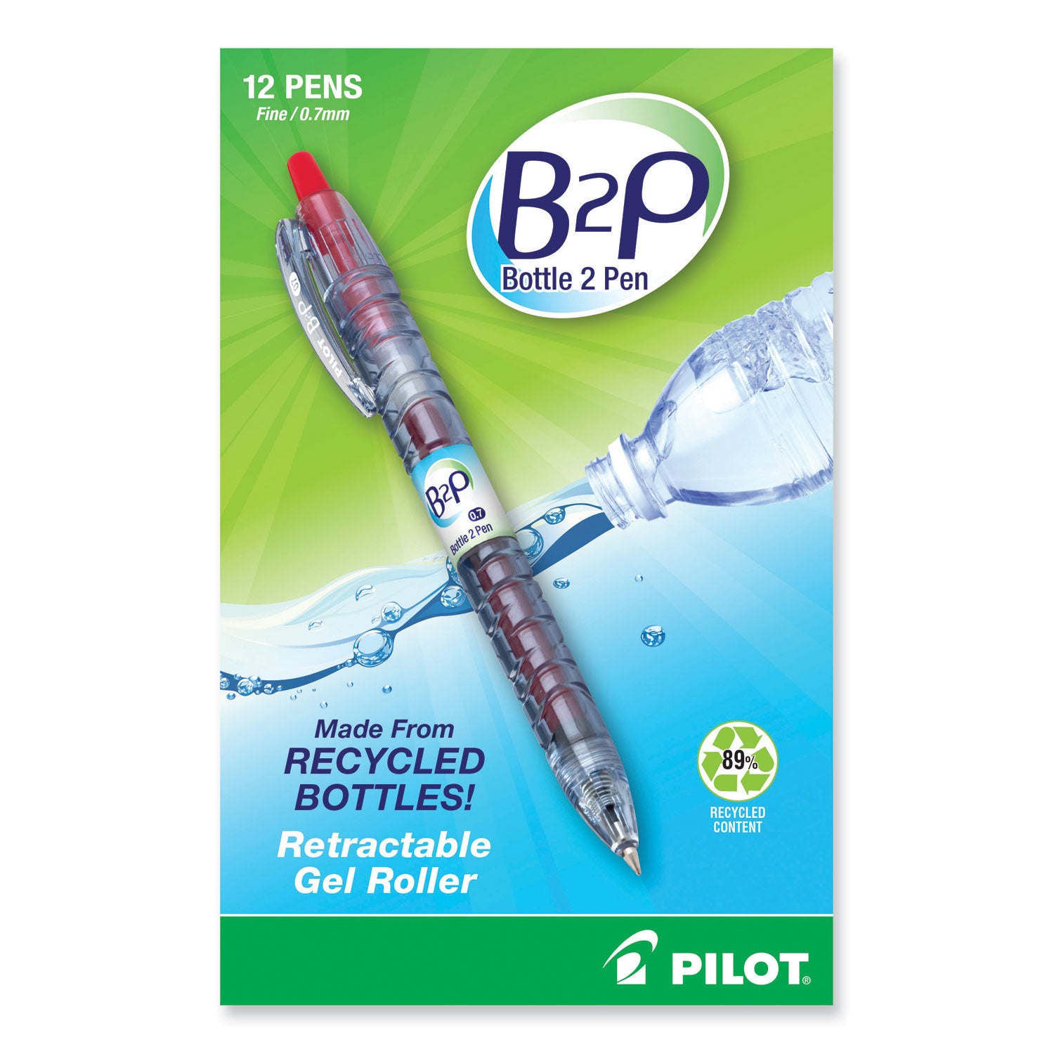 B2P Bottle-2-Pen Recycled Gel Pen, Retractable, Fine 0.7 mm, Red Ink, Translucent Blue Barrel -