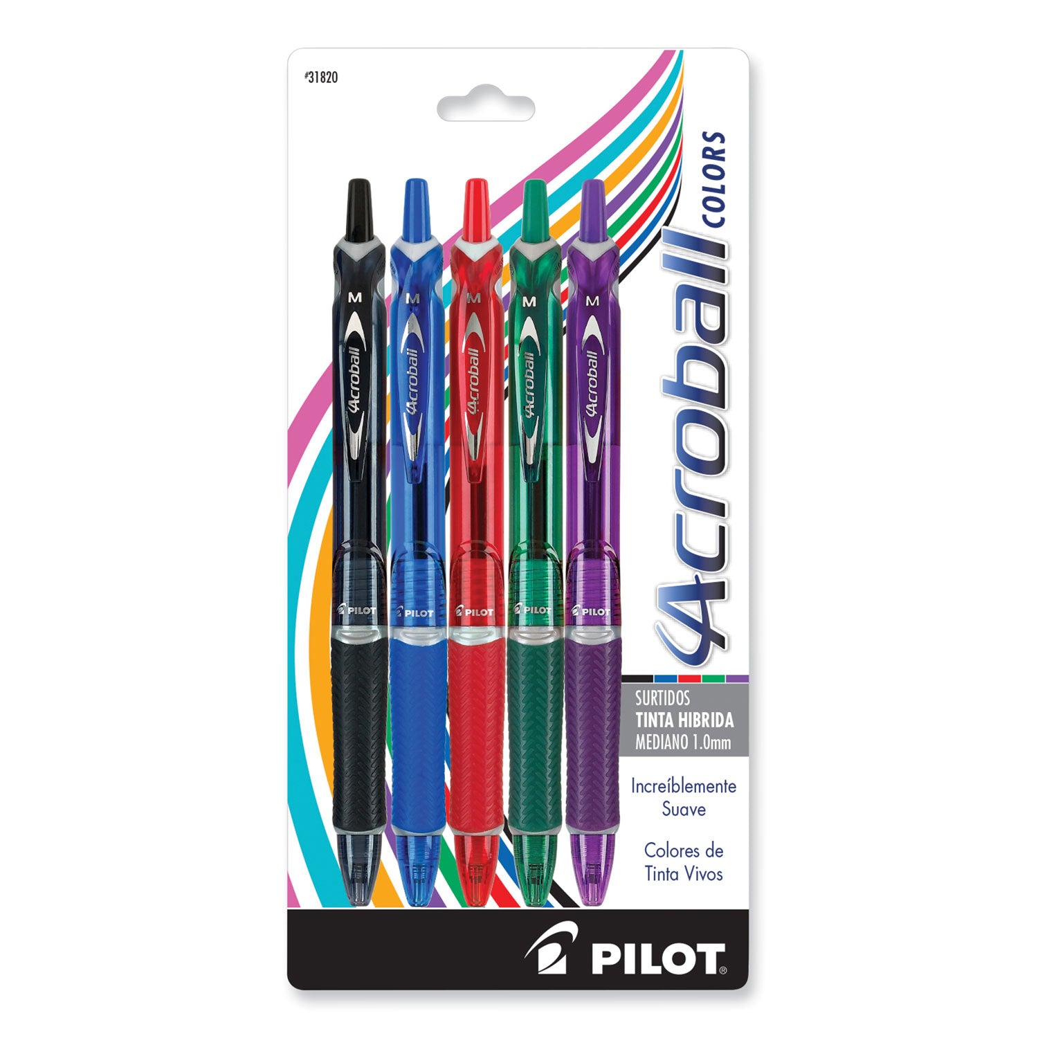 Acroball Colors Advanced Ink Hybrid Gel Pen, Retractable, Medium 1 mm, Assorted Ink and Barrel Colors, 5/Pack -
