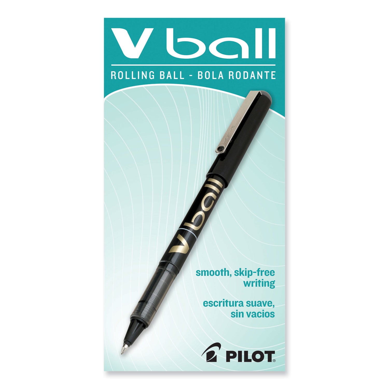 VBall Liquid Ink Roller Ball Pen, Stick, Fine 0.7 mm, Black Ink, Black/Clear Barrel, Dozen -