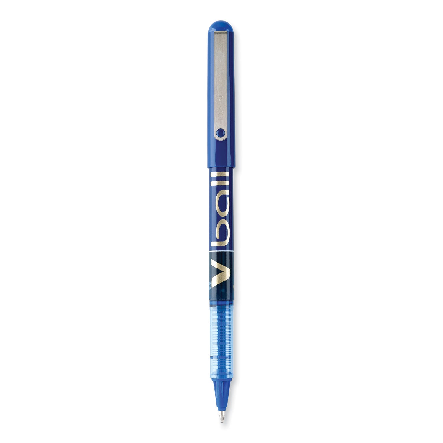 VBall Liquid Ink Roller Ball Pen, Stick, Fine 0.7 mm, Blue Ink, Blue/Clear Barrel, Dozen -