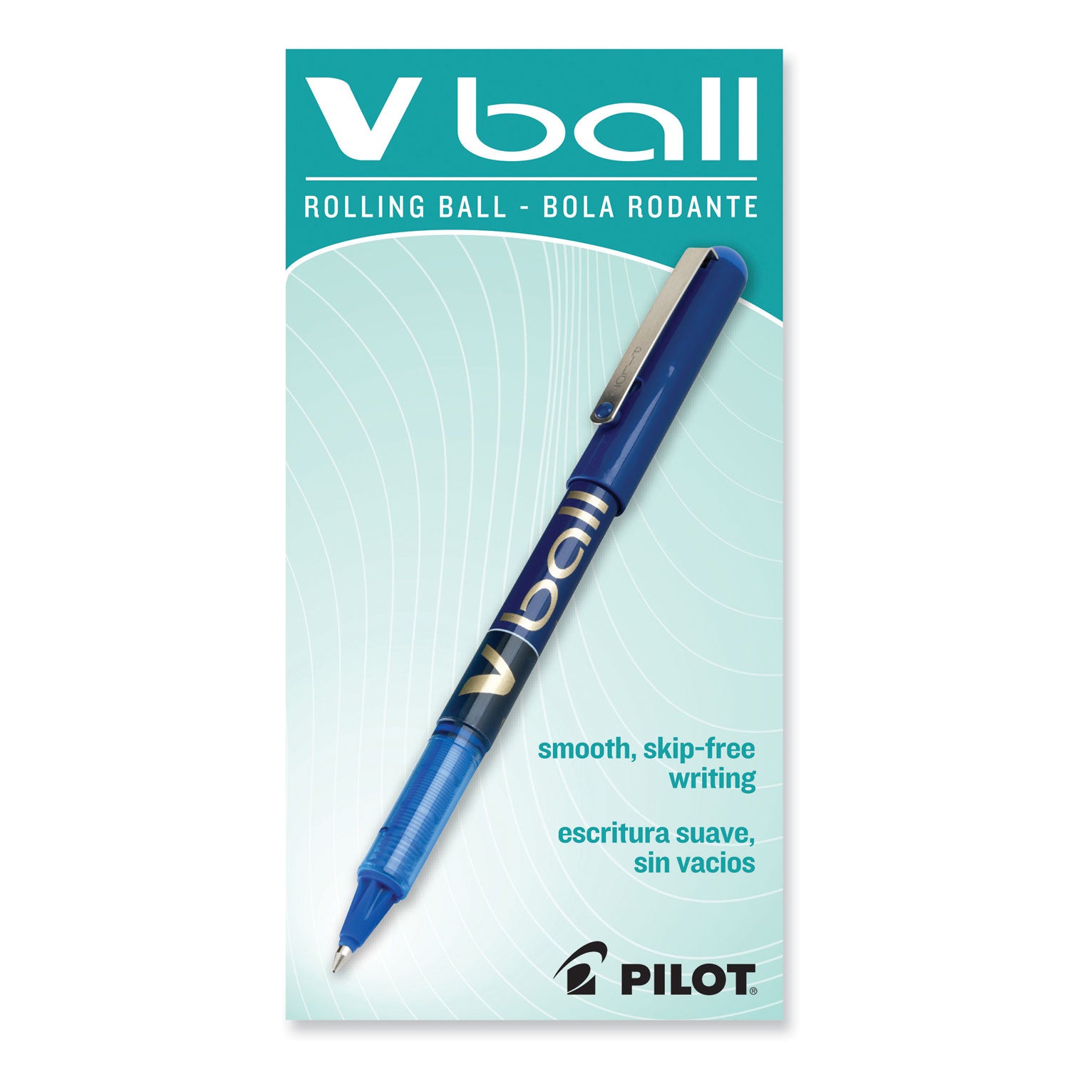 VBall Liquid Ink Roller Ball Pen, Stick, Fine 0.7 mm, Blue Ink, Blue/Clear Barrel, Dozen -