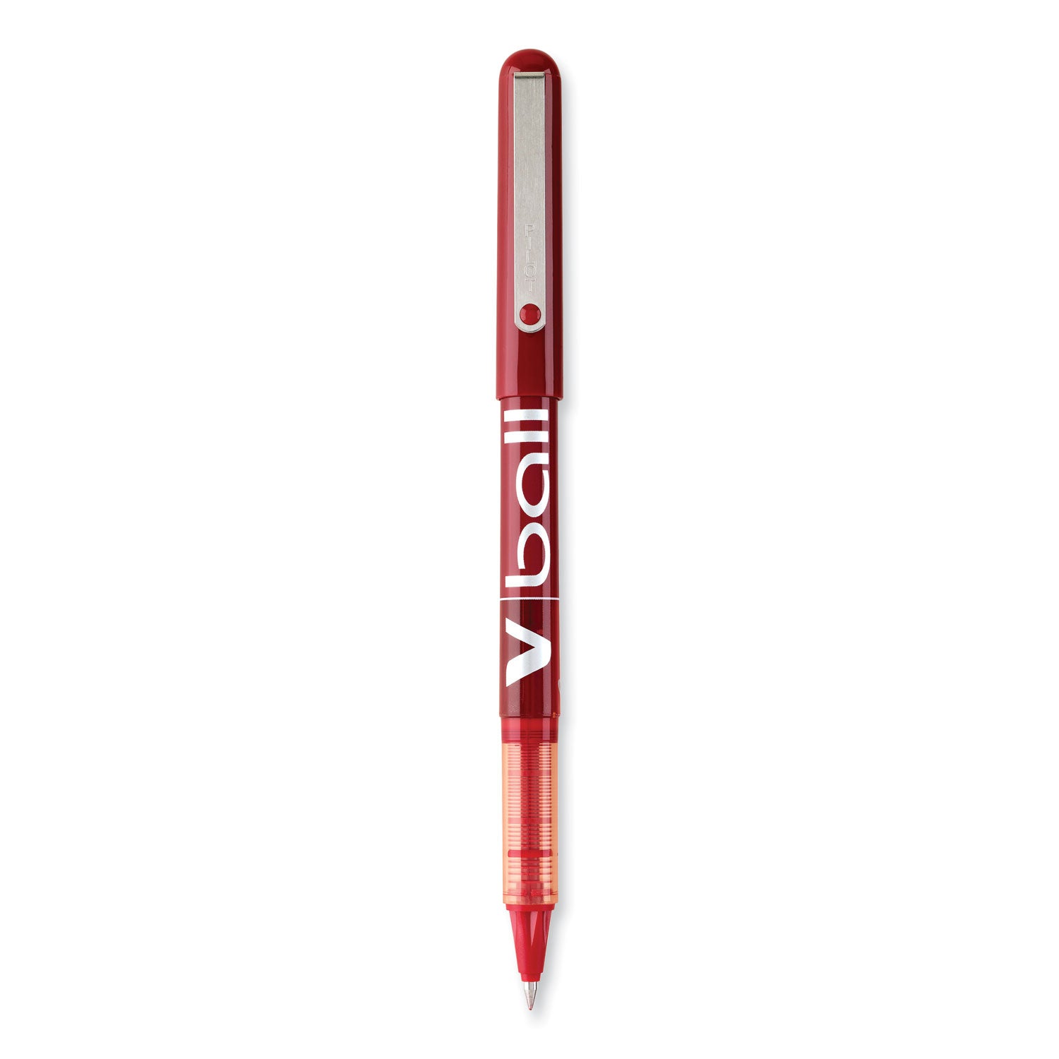 VBall Liquid Ink Roller Ball Pen, Stick, Extra-Fine 0.5 mm, Red Ink, Red/Clear Barrel, Dozen -