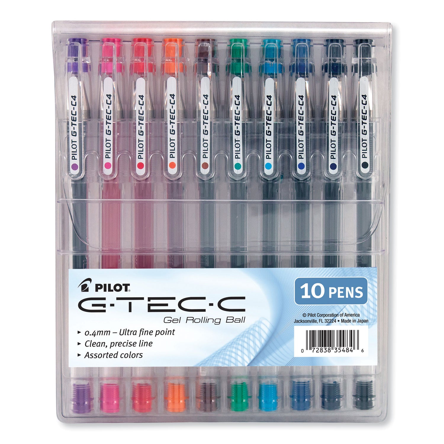 G-TEC-C Ultra Gel Pen with Convenience Pouch, Stick, Extra-Fine 0.4 mm, Assorted Ink and Barrel Colors, 10/Pack -