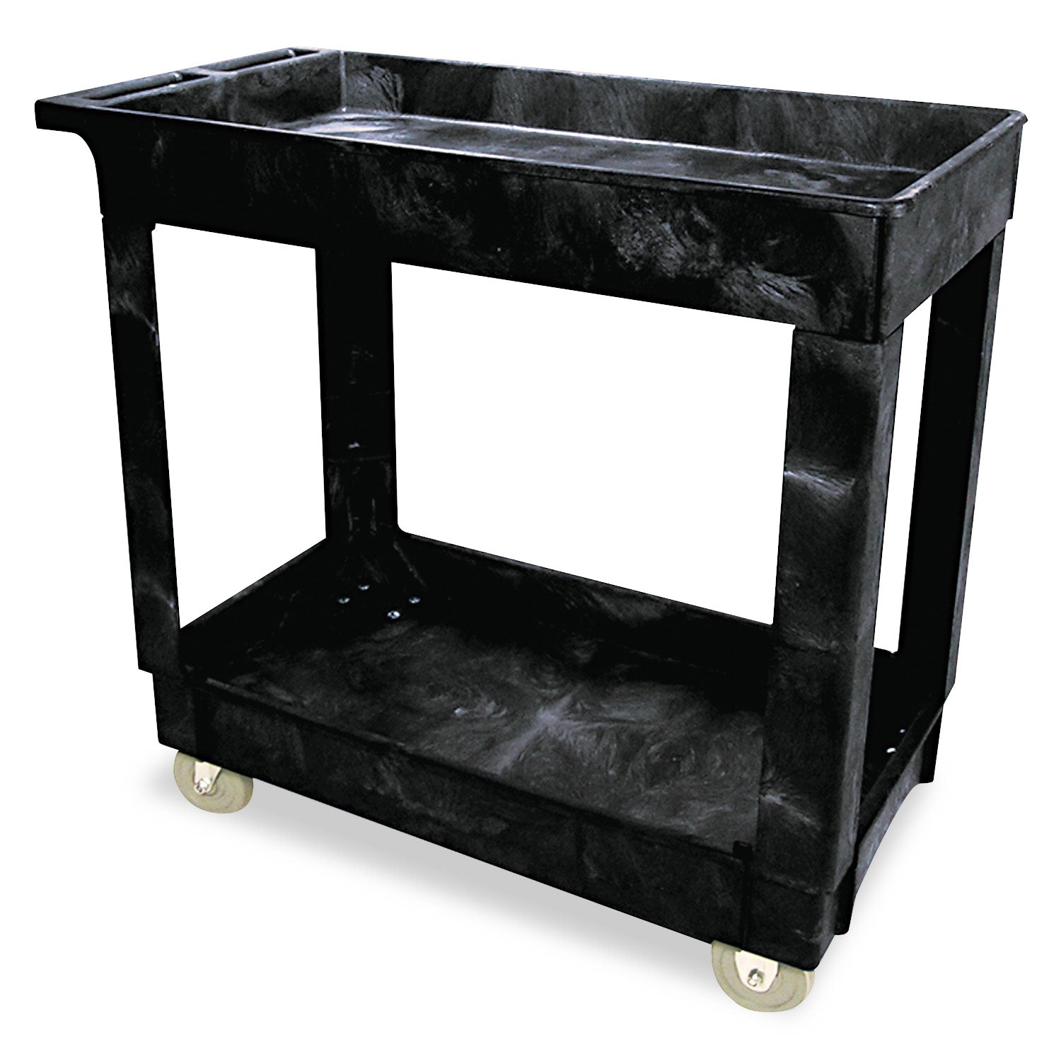 Service/Utility Carts, Plastic, 2 Shelves, 500 lb Capacity, 34.13" x 17.38" x 32.38", Black -