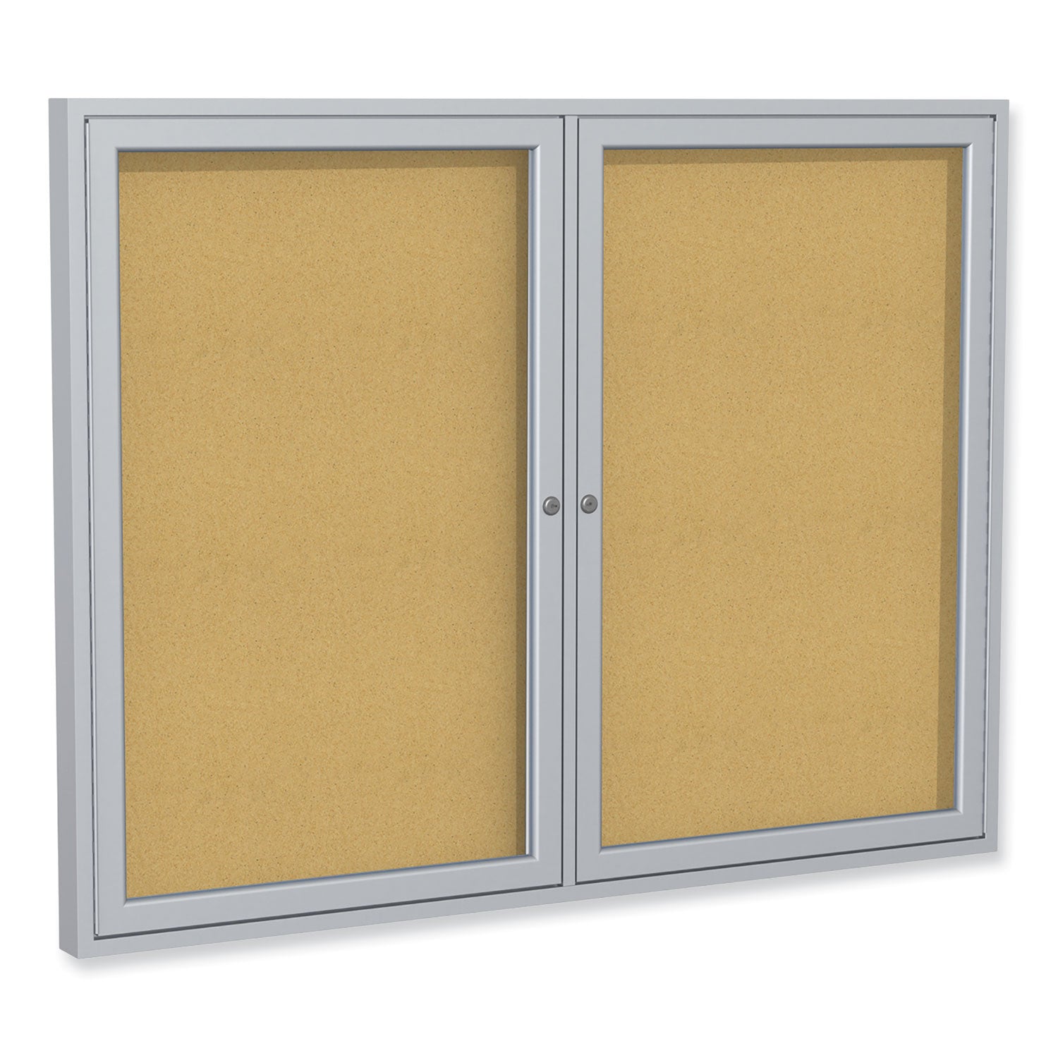 2-door-enclosed-natural-cork-bulletin-board-with-satin-aluminum-frame-60-x-36-tan-surface-ships-in-7-10-business-days_ghepa23660k - 1