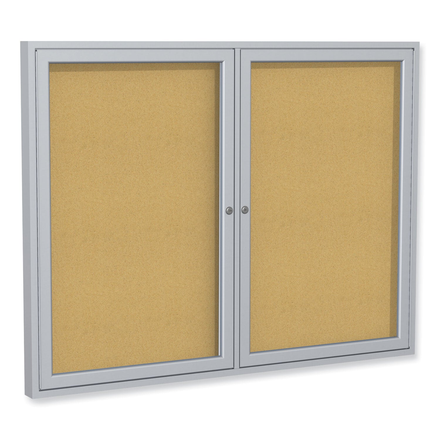 2-door-enclosed-natural-cork-bulletin-board-with-satin-aluminum-frame-72-x-36-tan-surface-ships-in-7-10-business-days_ghepa33672k - 1