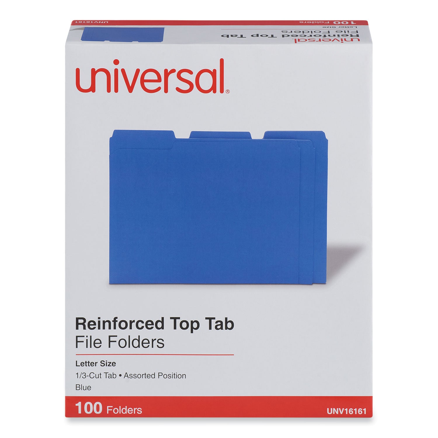 Reinforced Top-Tab File Folders, 1/3-Cut Tabs: Assorted, Letter Size, 1" Expansion, Blue, 100/Box -