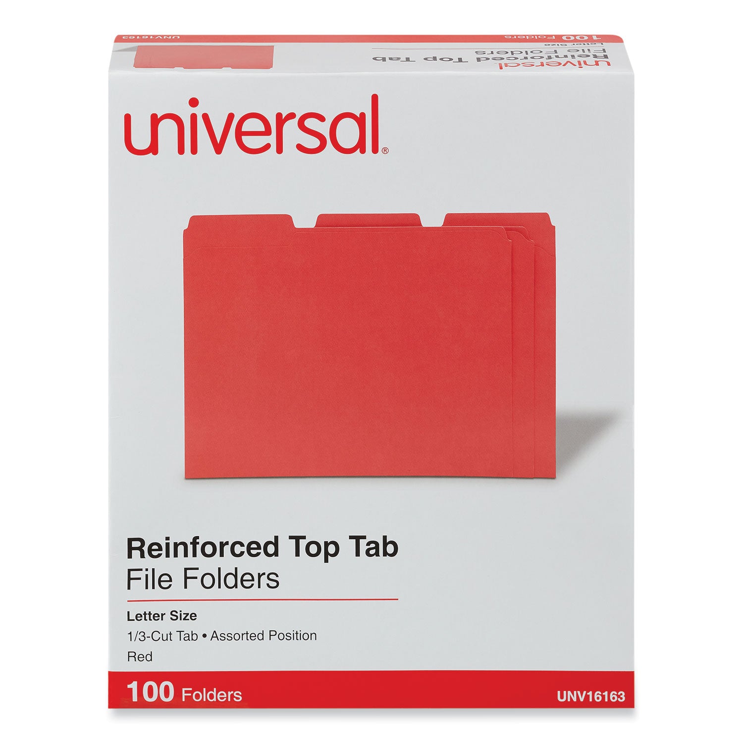 Reinforced Top-Tab File Folders, 1/3-Cut Tabs: Assorted, Letter Size, 1" Expansion, Red, 100/Box -