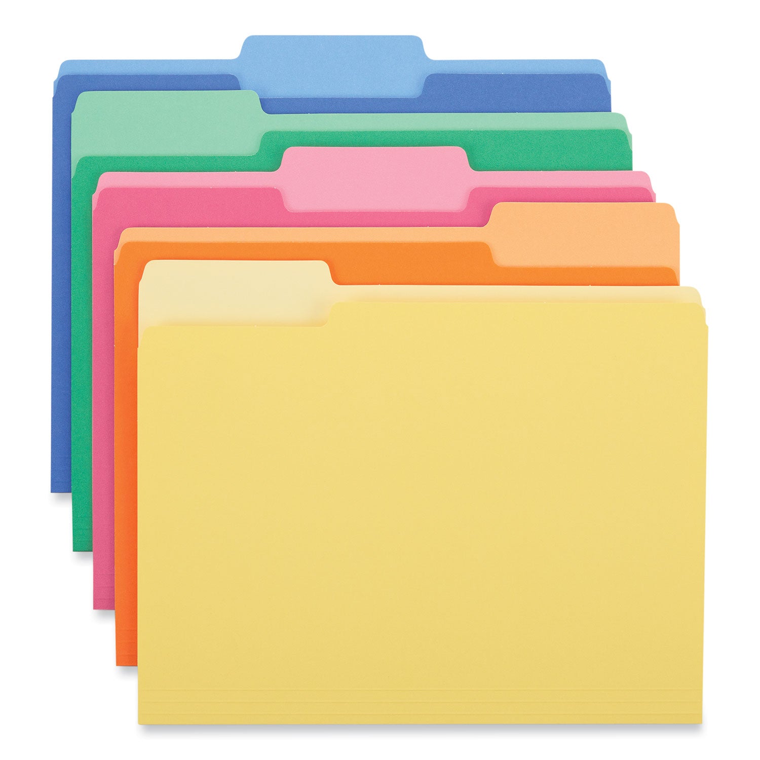 Deluxe Heavyweight File Folders, 1/3-Cut Tabs: Assorted, Letter Size, 0.75" Expansion, Assorted Colors, 50/Box -