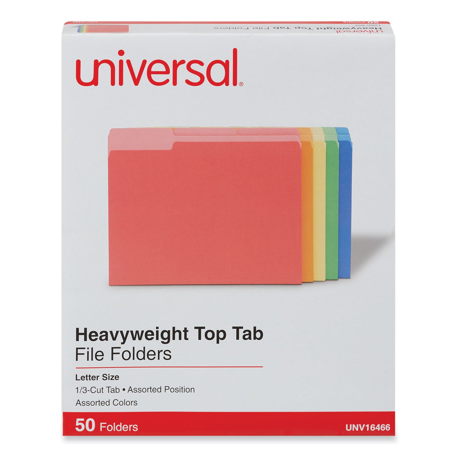 Deluxe Heavyweight File Folders, 1/3-Cut Tabs: Assorted, Letter Size, 0.75" Expansion, Assorted Colors, 50/Box -