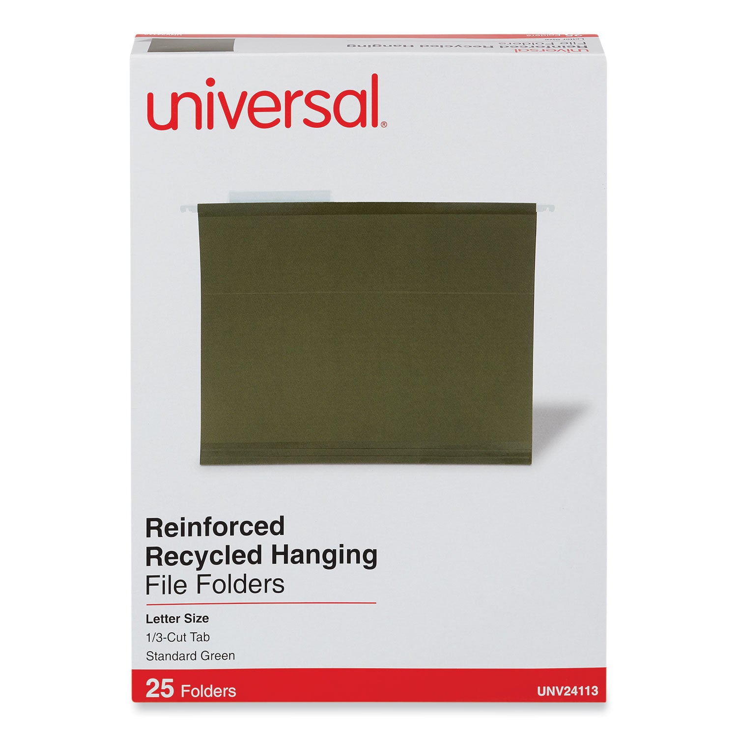 Deluxe Reinforced Recycled Hanging File Folders, Letter Size, 1/3-Cut Tabs, Standard Green, 25/Box -