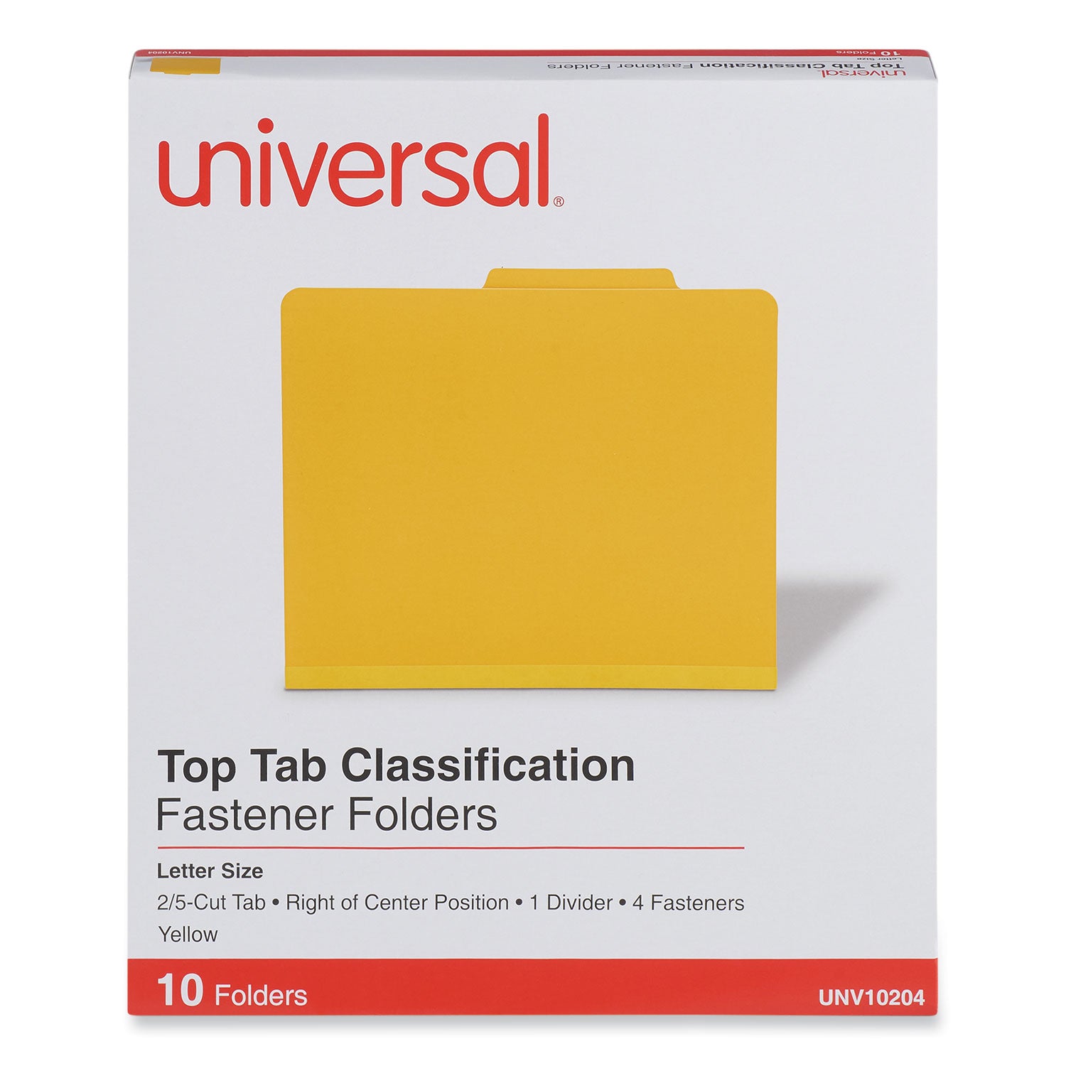 Bright Colored Pressboard Classification Folders, 2" Expansion, 1 Divider, 4 Fasteners, Letter Size, Yellow Exterior, 10/Box -