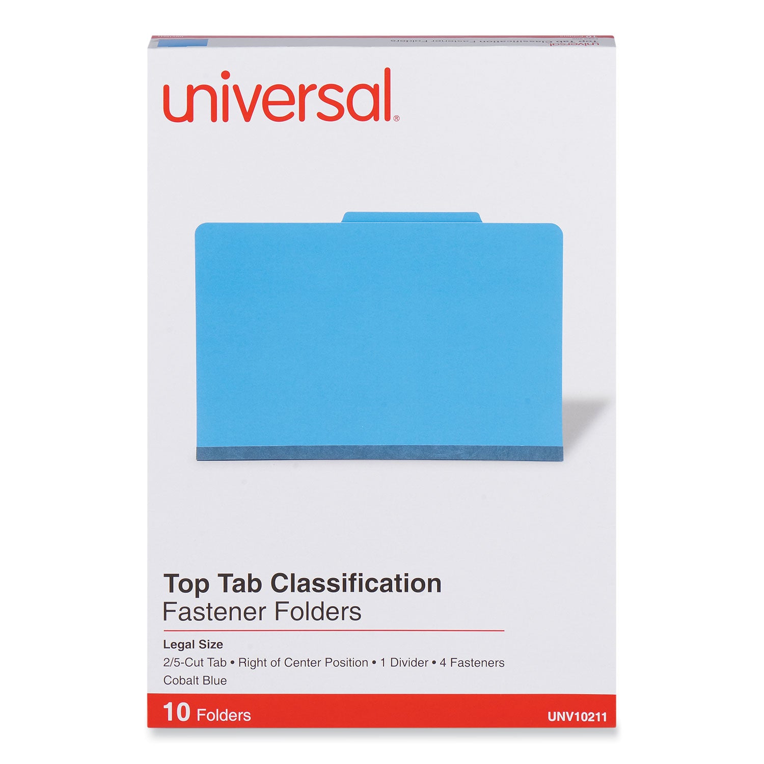 Bright Colored Pressboard Classification Folders, 2" Expansion, 1 Divider, 4 Fasteners, Legal Size, Cobalt Blue, 10/Box -