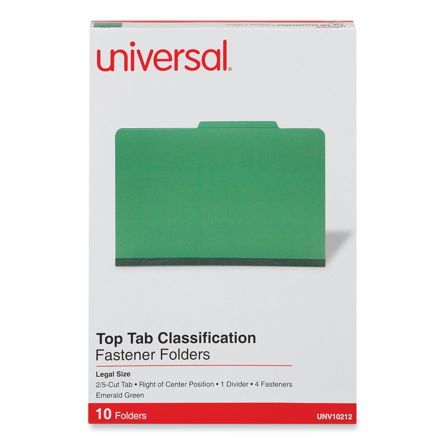 Bright Colored Pressboard Classification Folders, 2" Expansion, 1 Divider, 4 Fasteners, Legal Size, Emerald Green, 10/Box -