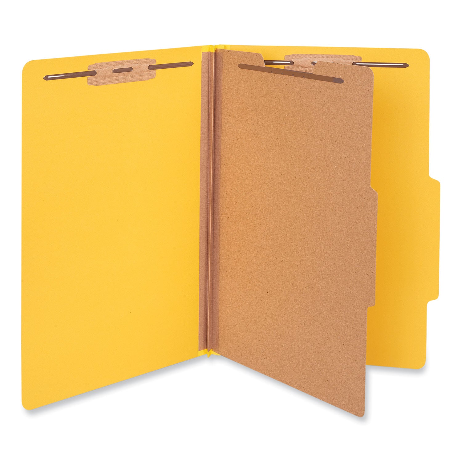 Bright Colored Pressboard Classification Folders, 2" Expansion, 1 Divider, 4 Fasteners, Legal Size, Yellow Exterior, 10/Box -