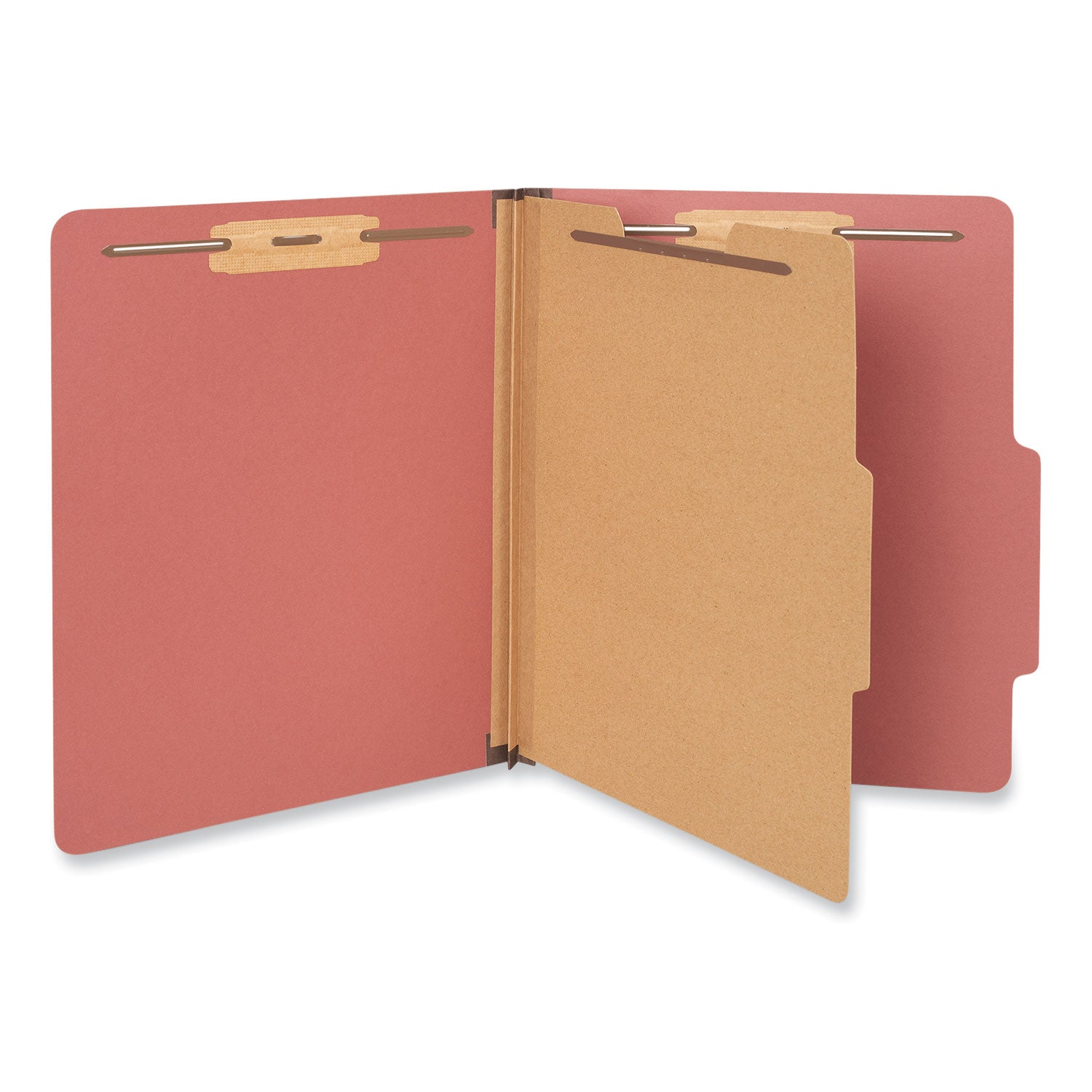 Four-Section Pressboard Classification Folders, 2" Expansion, 1 Divider, 4 Fasteners, Letter Size, Red Exterior, 10/Box -