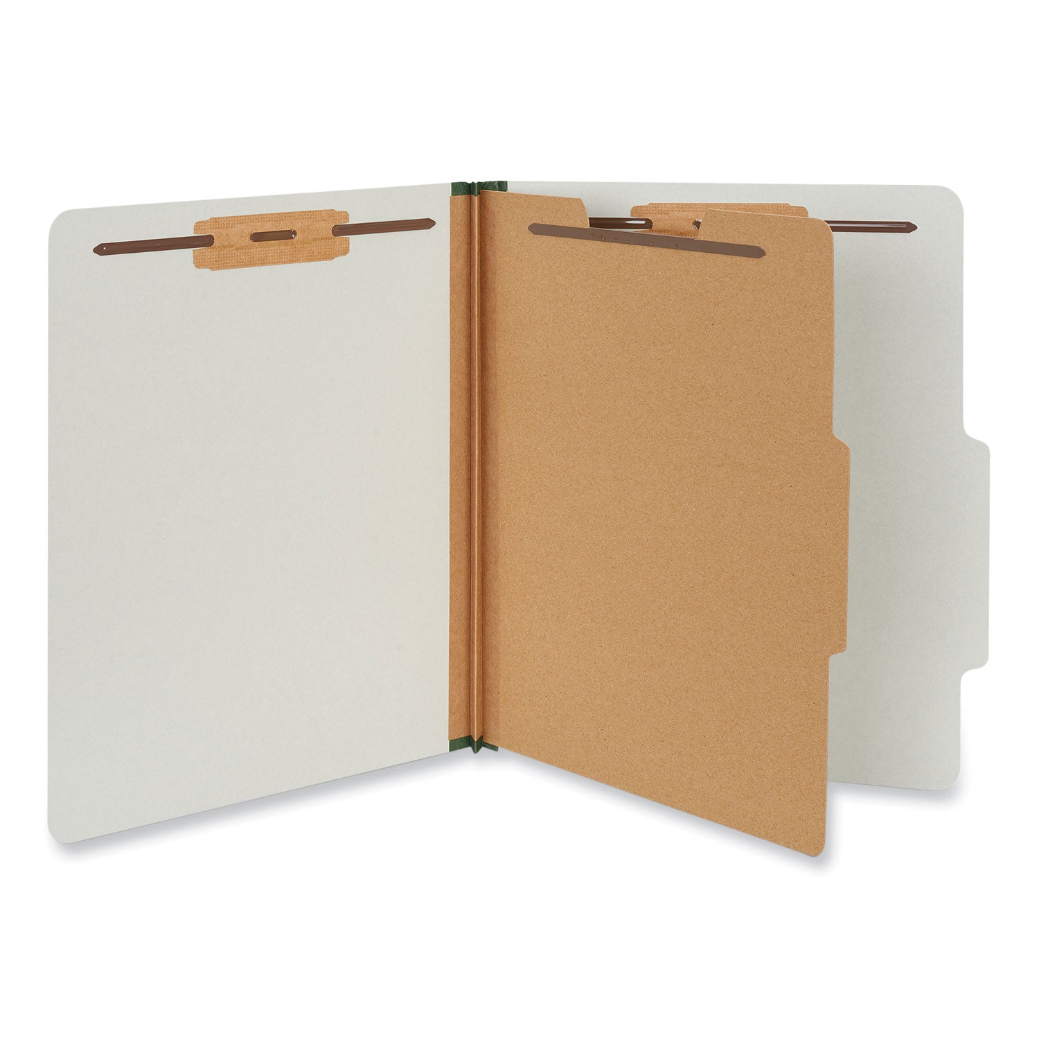 Four-Section Pressboard Classification Folders, 2" Expansion, 1 Divider, 4 Fasteners, Letter Size, Gray Exterior, 10/Box -