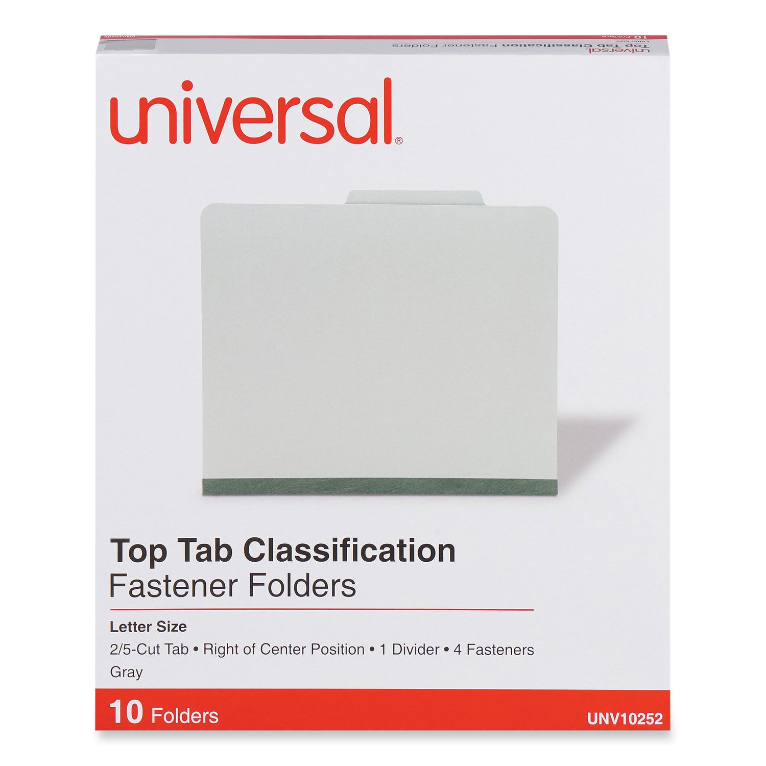 Four-Section Pressboard Classification Folders, 2" Expansion, 1 Divider, 4 Fasteners, Letter Size, Gray Exterior, 10/Box -