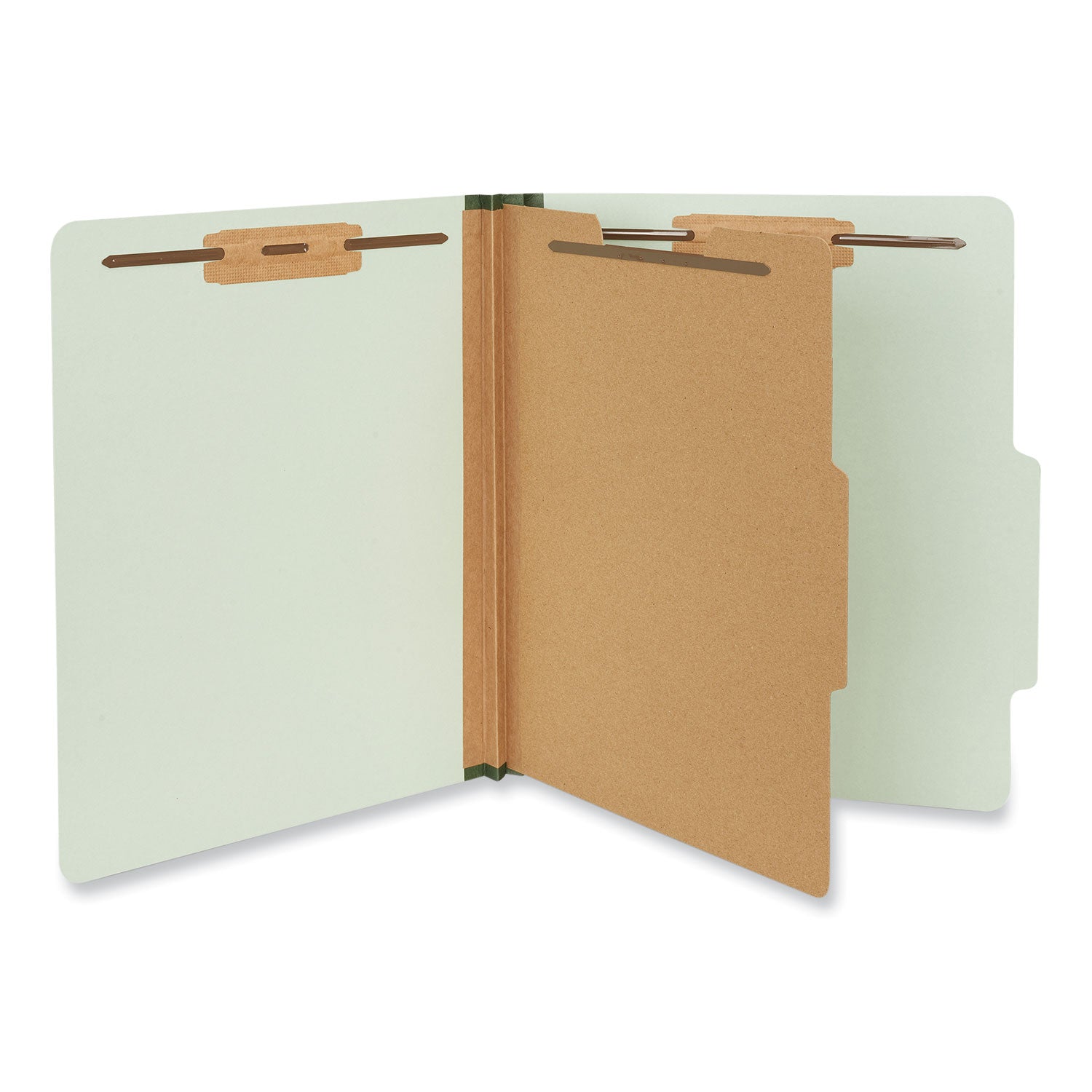 Four-Section Pressboard Classification Folders, 2" Expansion, 1 Divider, 4 Fasteners, Letter Size, Gray-Green, 10/Box -