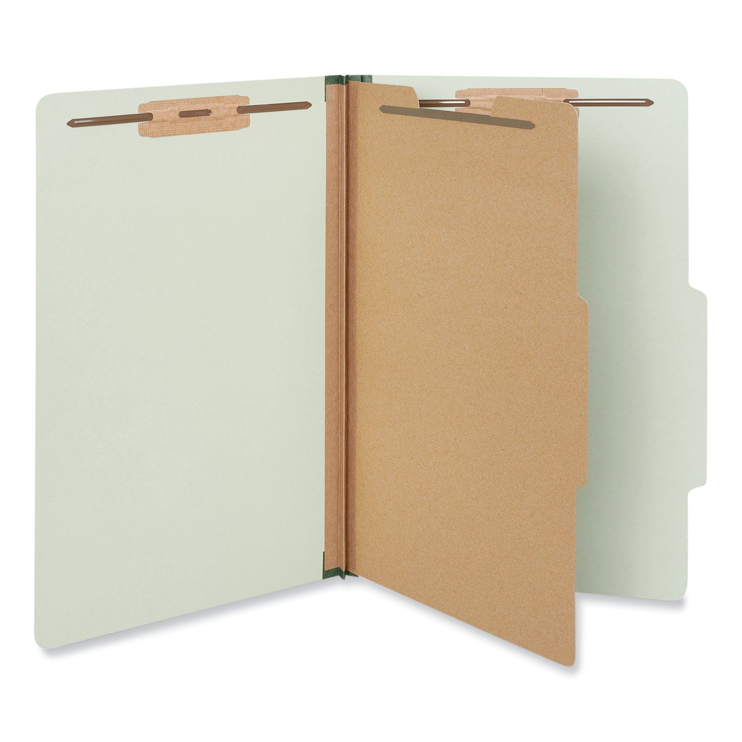 Four-Section Pressboard Classification Folders, 2" Expansion, 1 Divider, 4 Fasteners, Legal Size, Green Exterior, 10/Box -