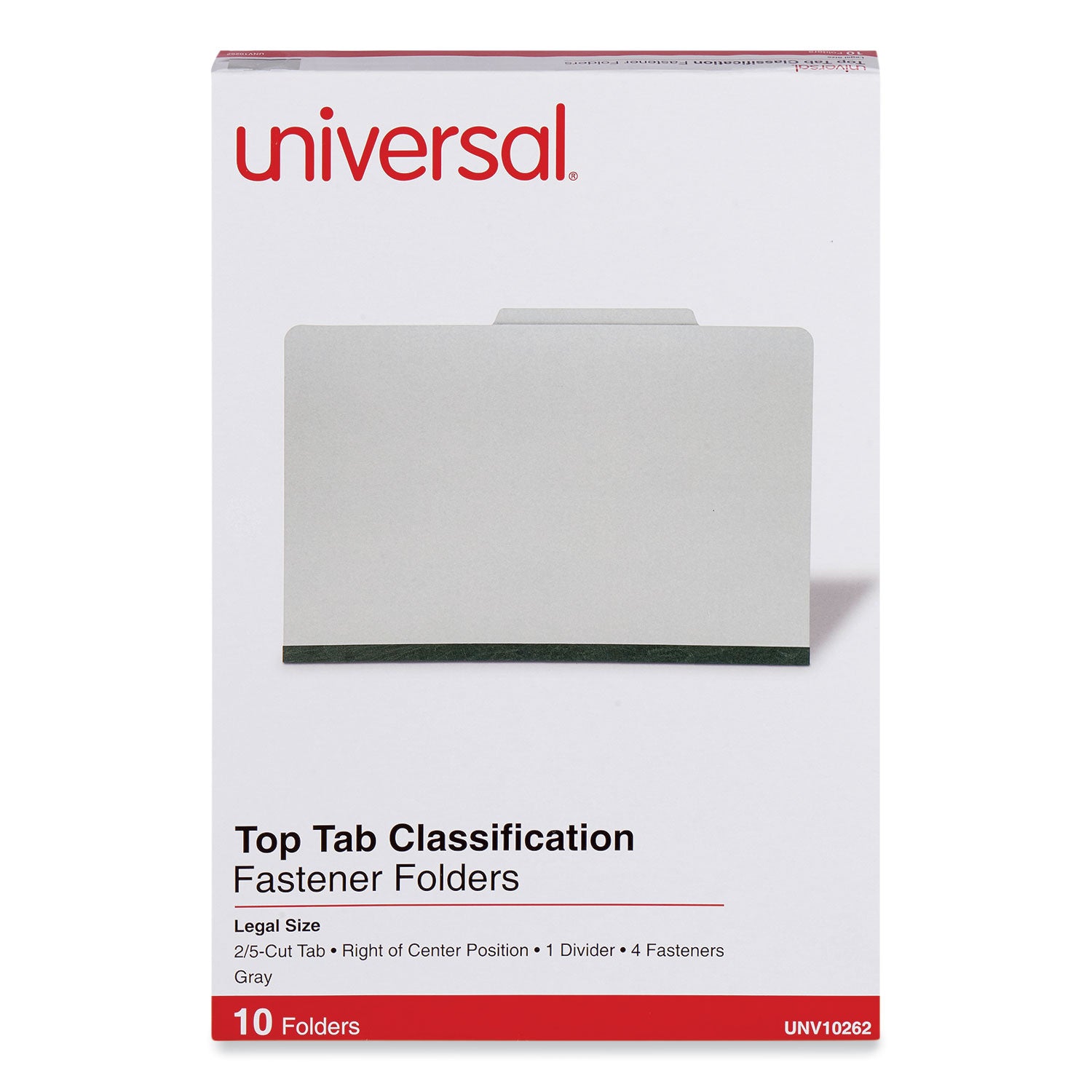 Four-Section Pressboard Classification Folders, 2" Expansion, 1 Divider, 4 Fasteners, Legal Size, Gray Exterior, 10/Box -