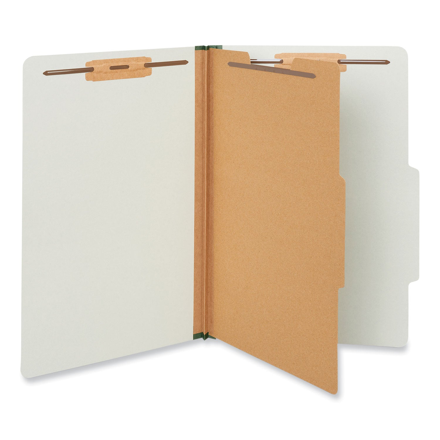 Four-Section Pressboard Classification Folders, 2" Expansion, 1 Divider, 4 Fasteners, Legal Size, Gray Exterior, 10/Box -