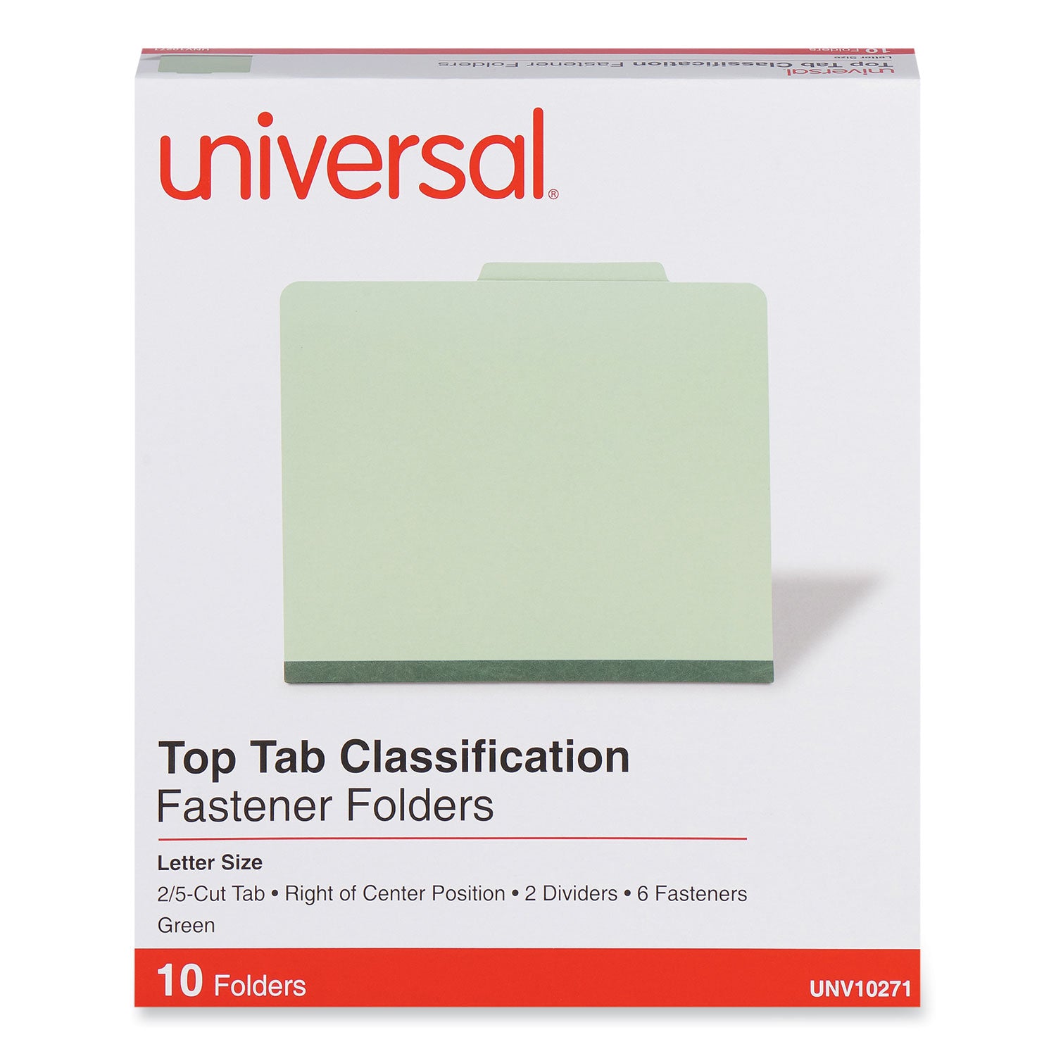 Six-Section Pressboard Classification Folders, 2" Expansion, 2 Dividers, 6 Fasteners, Letter Size, Green Exterior, 10/Box -