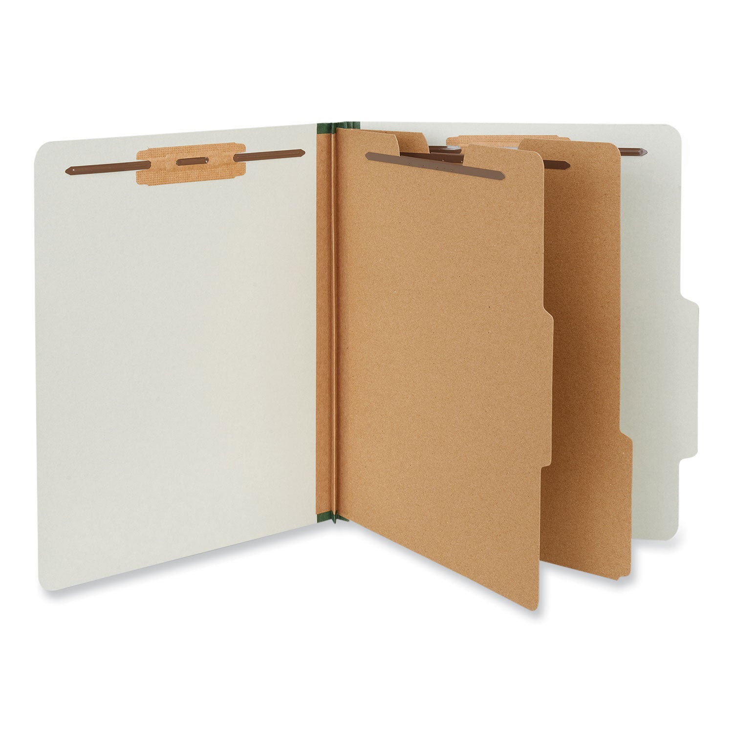 Six-Section Pressboard Classification Folders, 2" Expansion, 2 Dividers, 6 Fasteners, Letter Size, Gray Exterior, 10/Box -