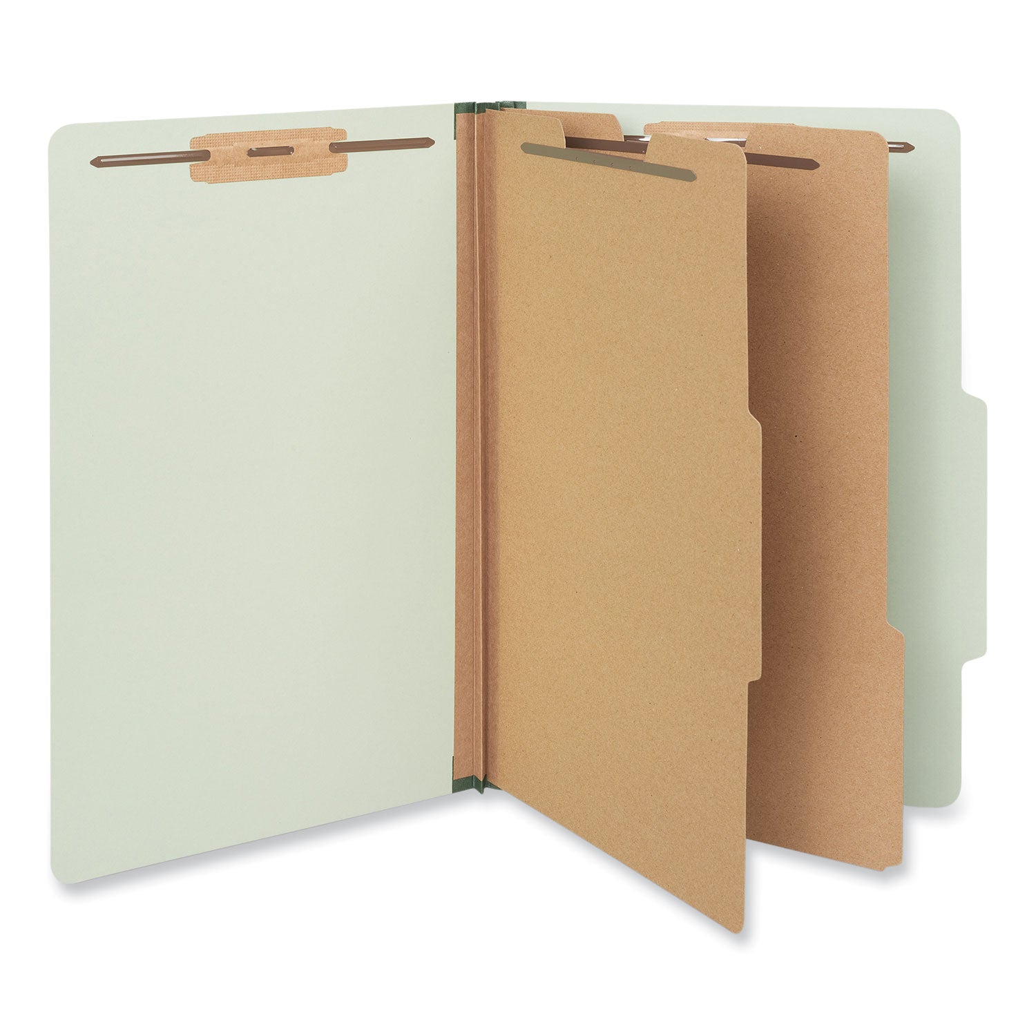 Six-Section Pressboard Classification Folders, 2" Expansion, 2 Dividers, 6 Fasteners, Legal Size, Green Exterior, 10/Box -