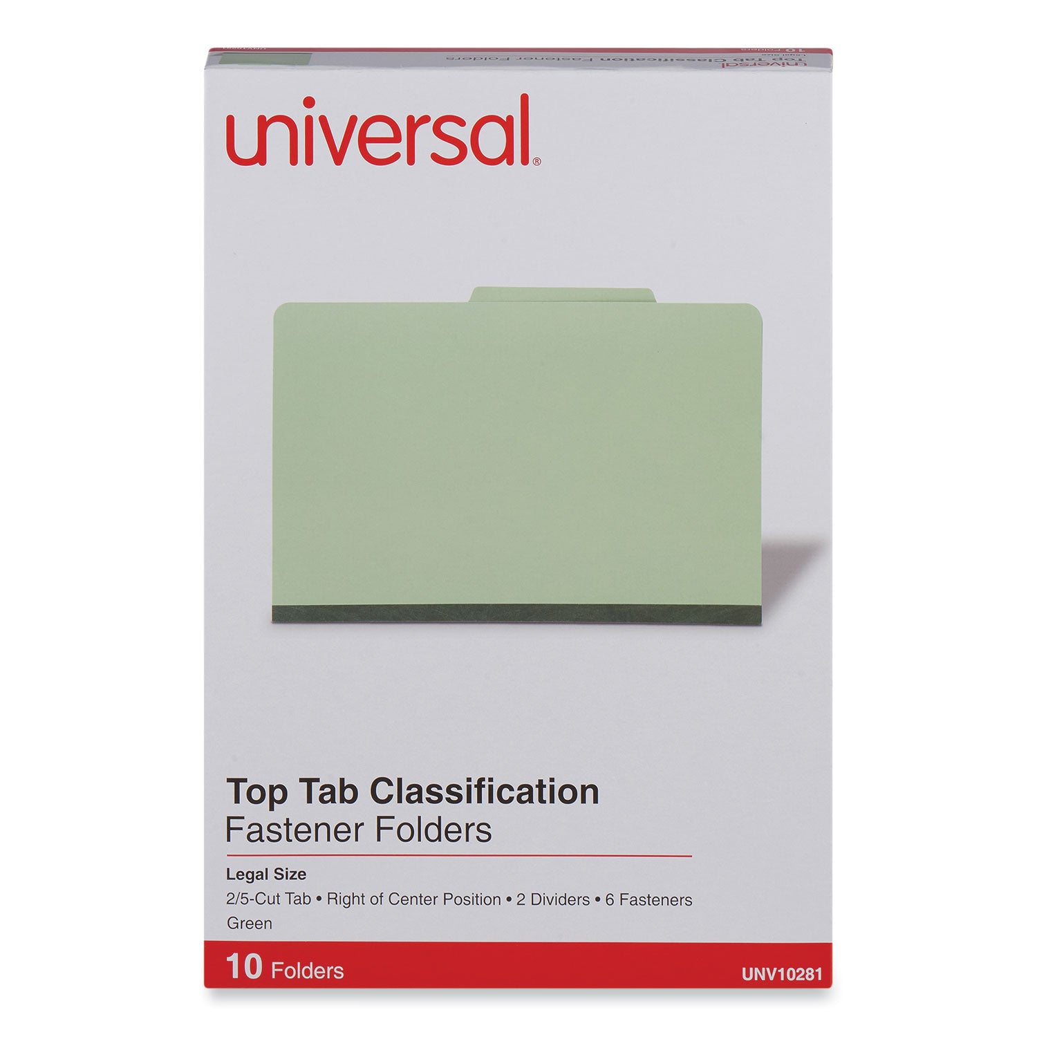 Six-Section Pressboard Classification Folders, 2" Expansion, 2 Dividers, 6 Fasteners, Legal Size, Green Exterior, 10/Box -