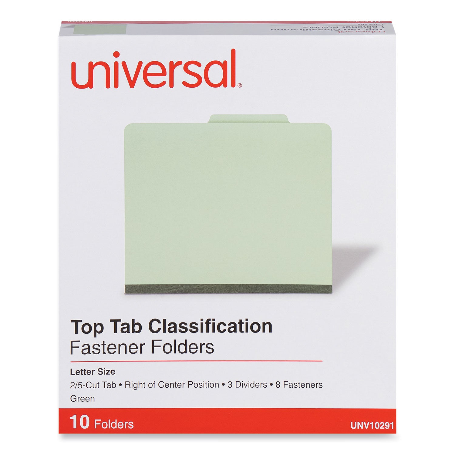 Eight-Section Pressboard Classification Folders, 3" Expansion, 3 Dividers, 8 Fasteners, Letter Size, Green Exterior, 10/Box -