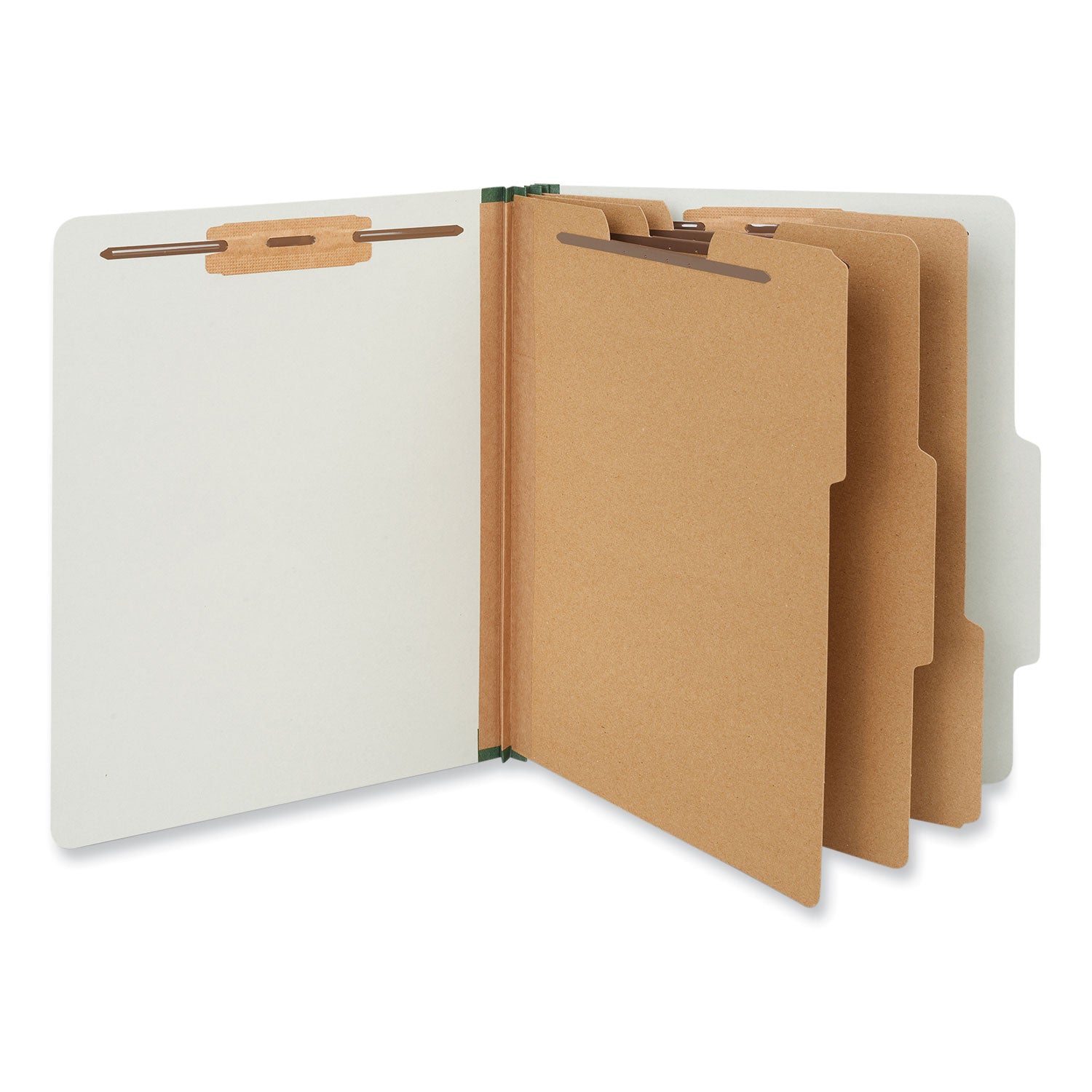 Eight-Section Pressboard Classification Folders, 3" Expansion, 3 Dividers, 8 Fasteners, Letter Size, Gray Exterior, 10/Box -