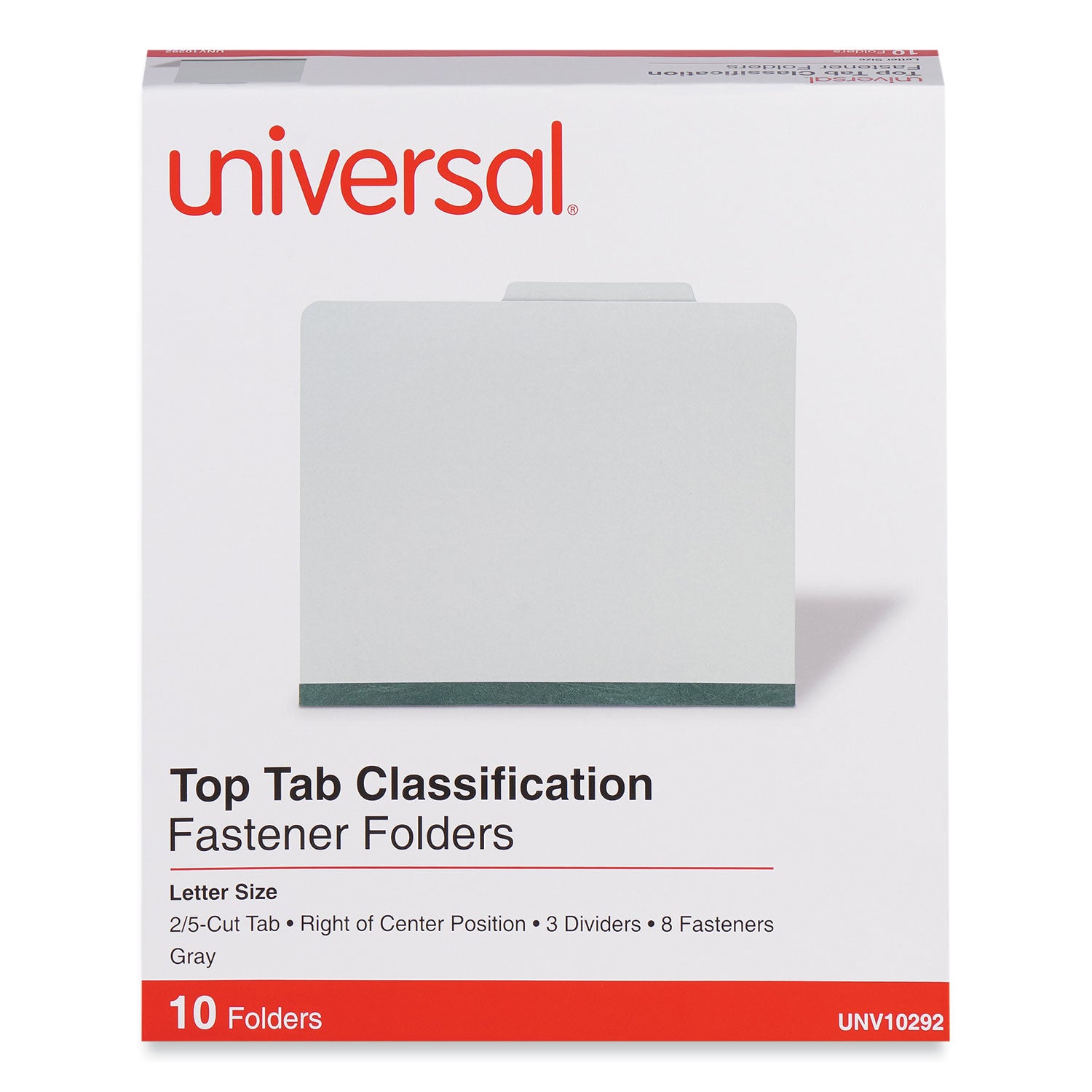 Eight-Section Pressboard Classification Folders, 3" Expansion, 3 Dividers, 8 Fasteners, Letter Size, Gray Exterior, 10/Box -