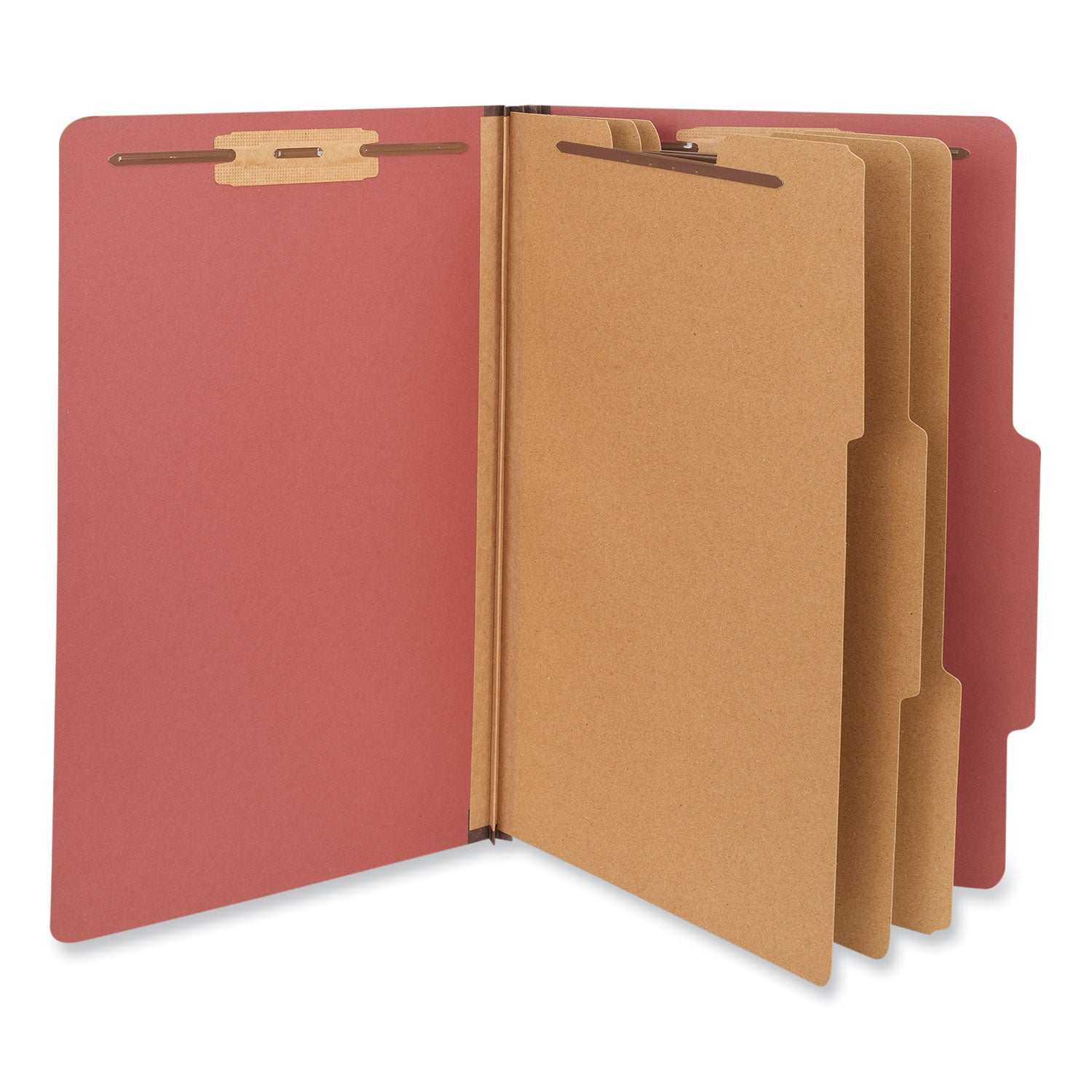 Eight-Section Pressboard Classification Folders, 3" Expansion, 3 Dividers, 8 Fasteners, Legal Size, Red Exterior, 10/Box -