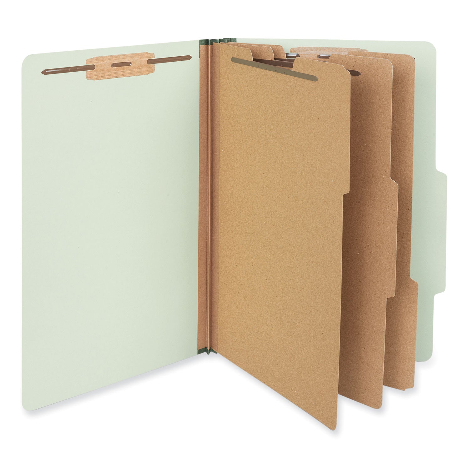 Eight-Section Pressboard Classification Folders, 3" Expansion, 3 Dividers, 8 Fasteners, Legal Size, Green Exterior, 10/Box -