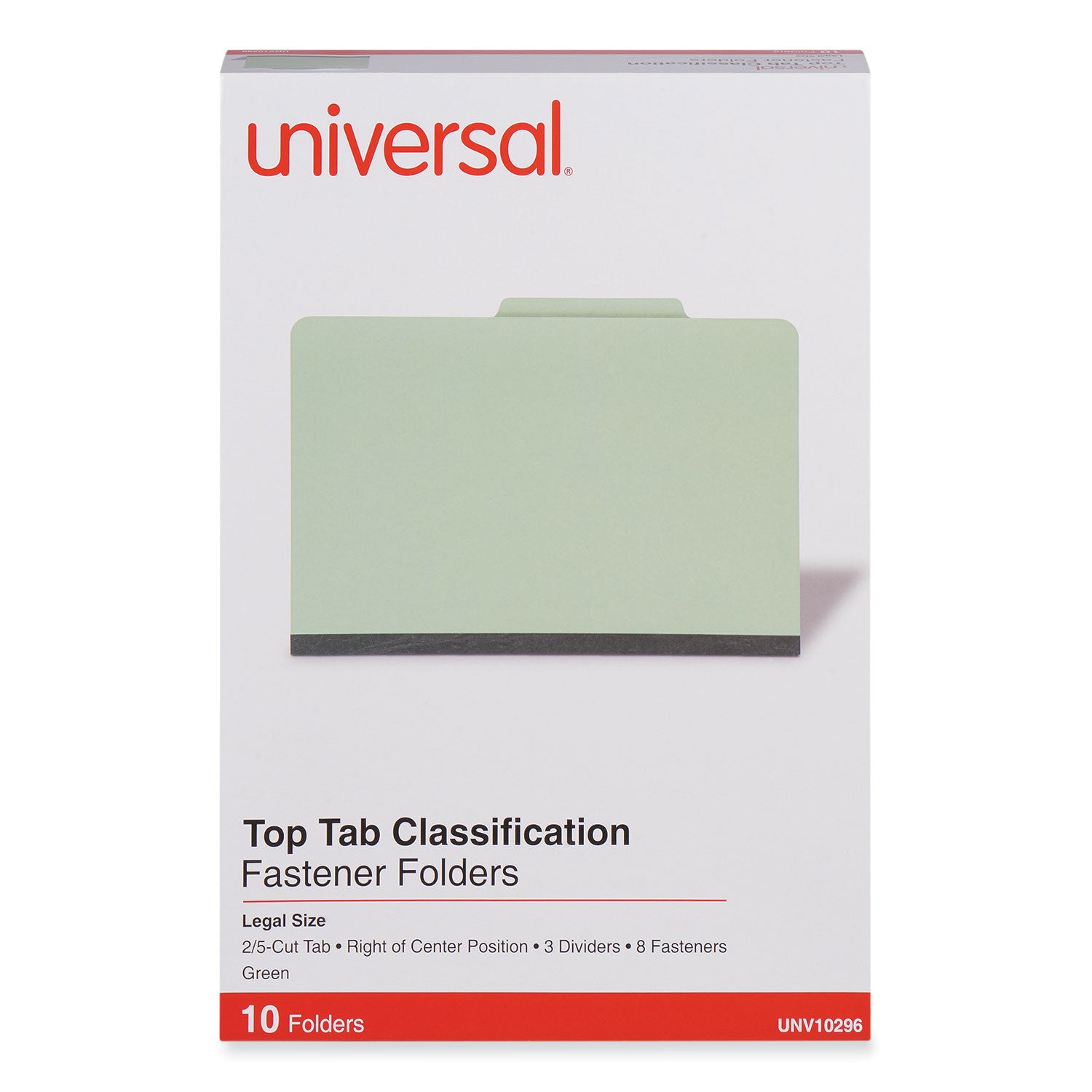 Eight-Section Pressboard Classification Folders, 3" Expansion, 3 Dividers, 8 Fasteners, Legal Size, Green Exterior, 10/Box -