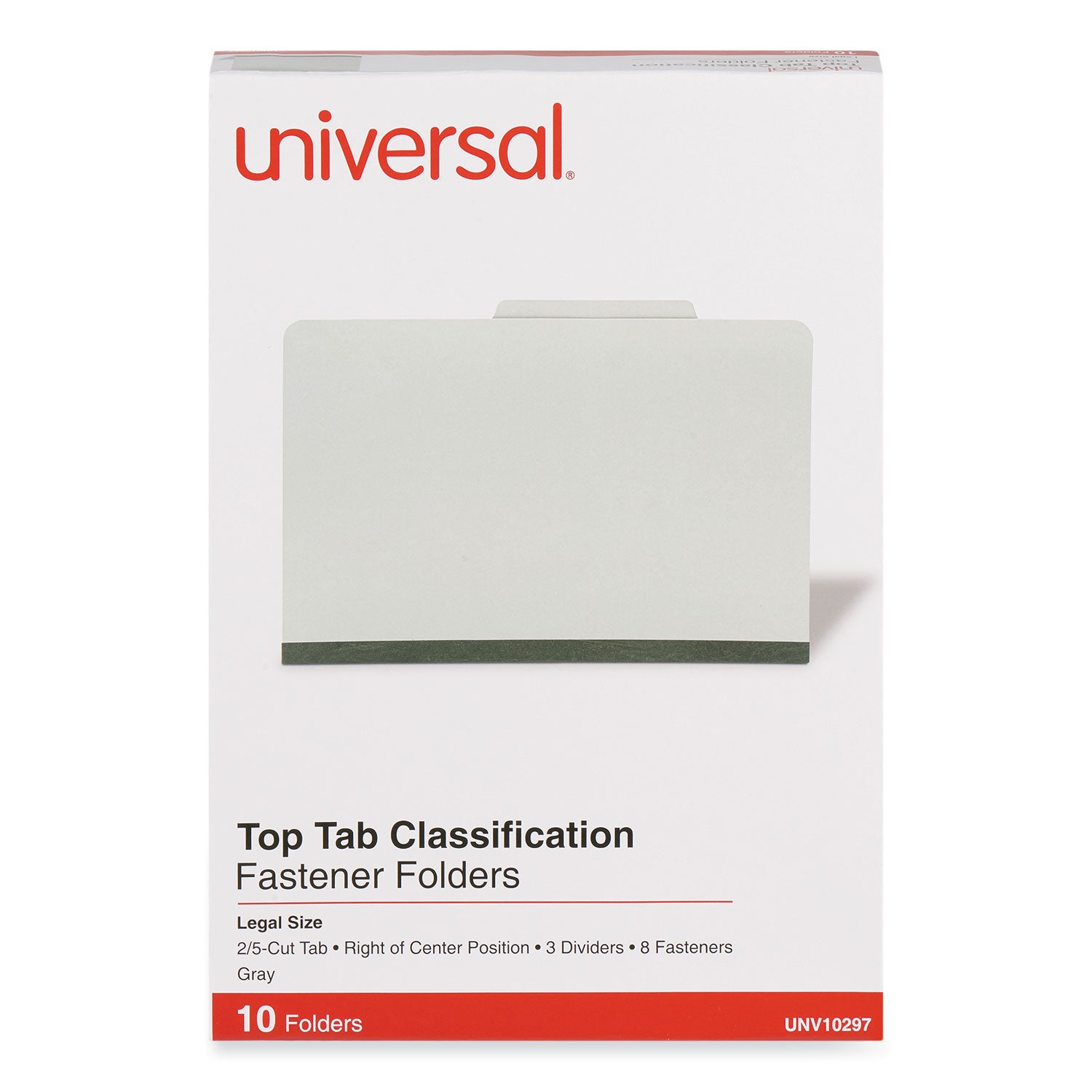 Eight-Section Pressboard Classification Folders, 3" Expansion, 3 Dividers, 8 Fasteners, Legal Size, Gray Exterior, 10/Box -