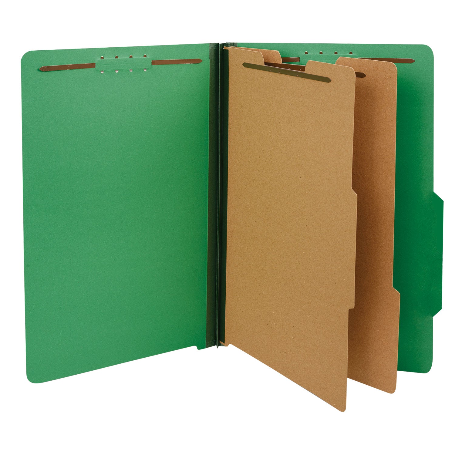 Bright Colored Pressboard Classification Folders, 2" Expansion, 2 Dividers, 6 Fasteners, Legal Size, Emerald Green, 10/Box -