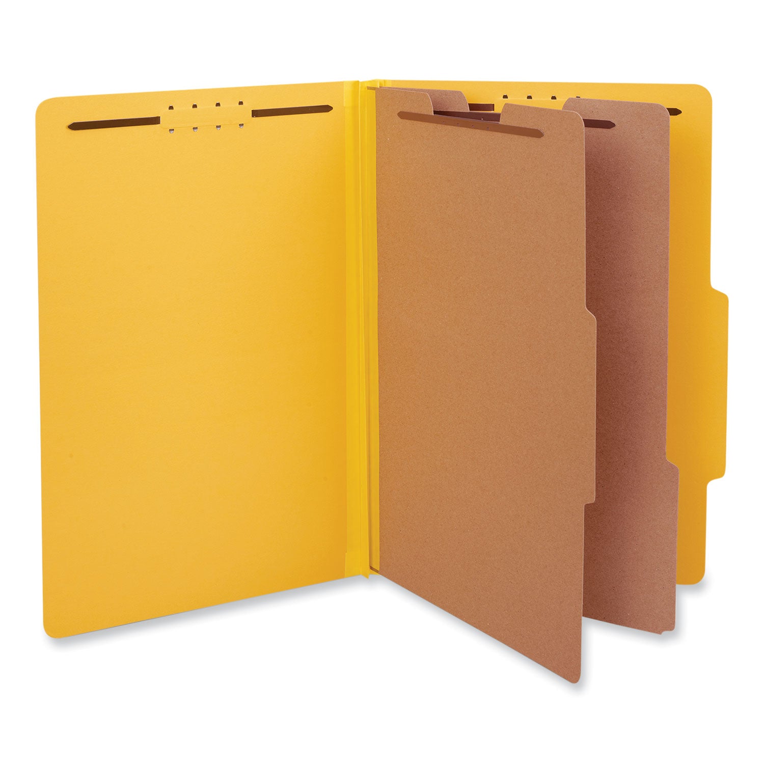Bright Colored Pressboard Classification Folders, 2" Expansion, 2 Dividers, 6 Fasteners, Legal Size, Yellow Exterior, 10/Box -