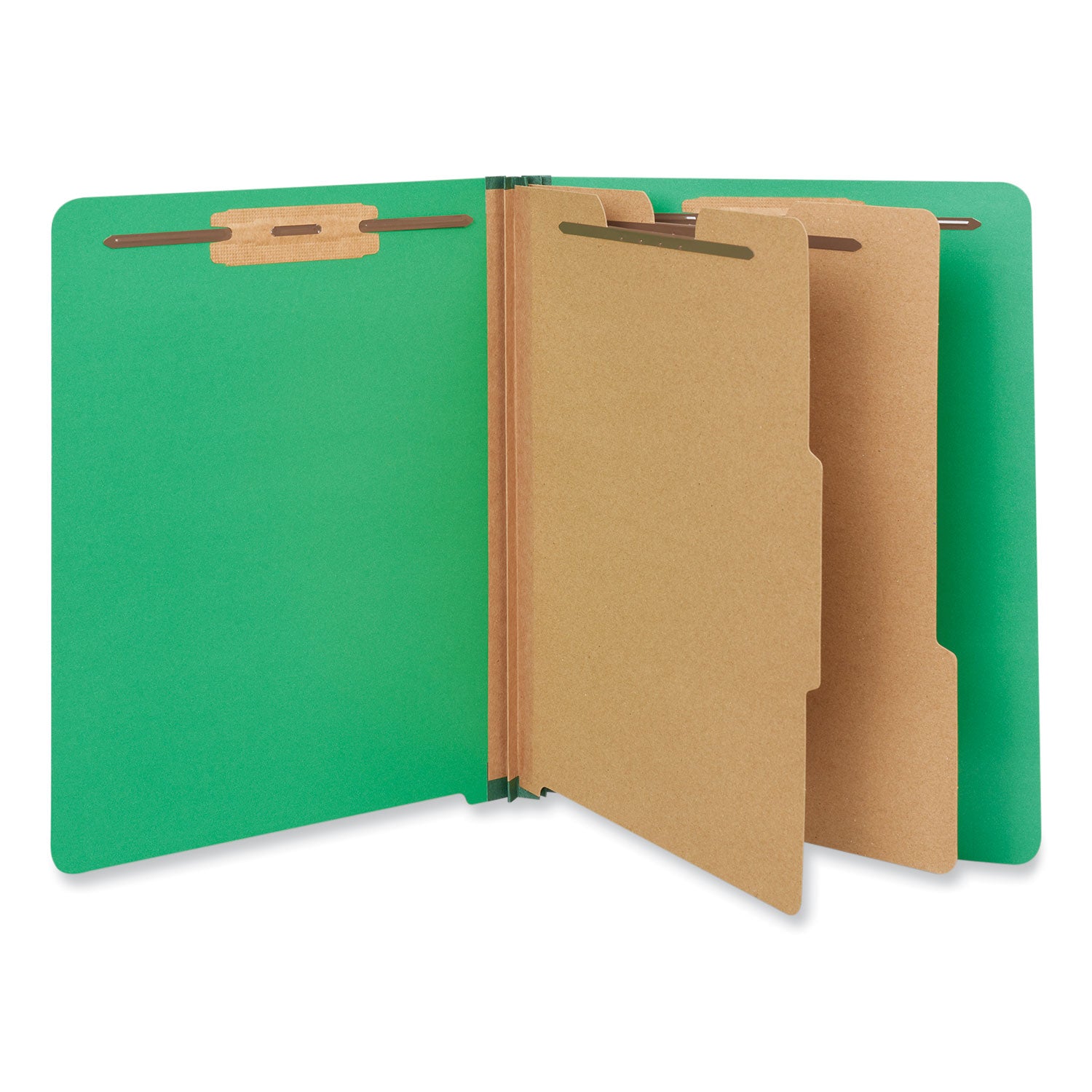 Deluxe Six-Section Pressboard End Tab Classification Folders, 2 Dividers, 6 Fasteners, Letter Size, Green, 10/Box -