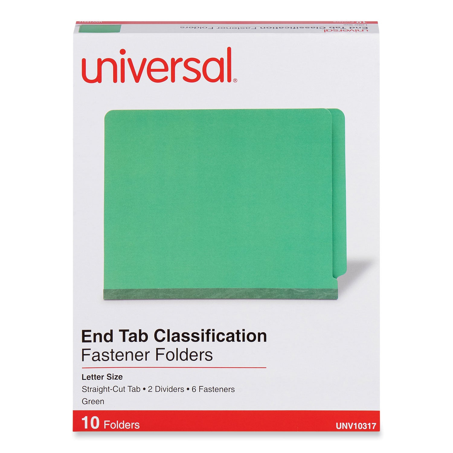 Deluxe Six-Section Pressboard End Tab Classification Folders, 2 Dividers, 6 Fasteners, Letter Size, Green, 10/Box -