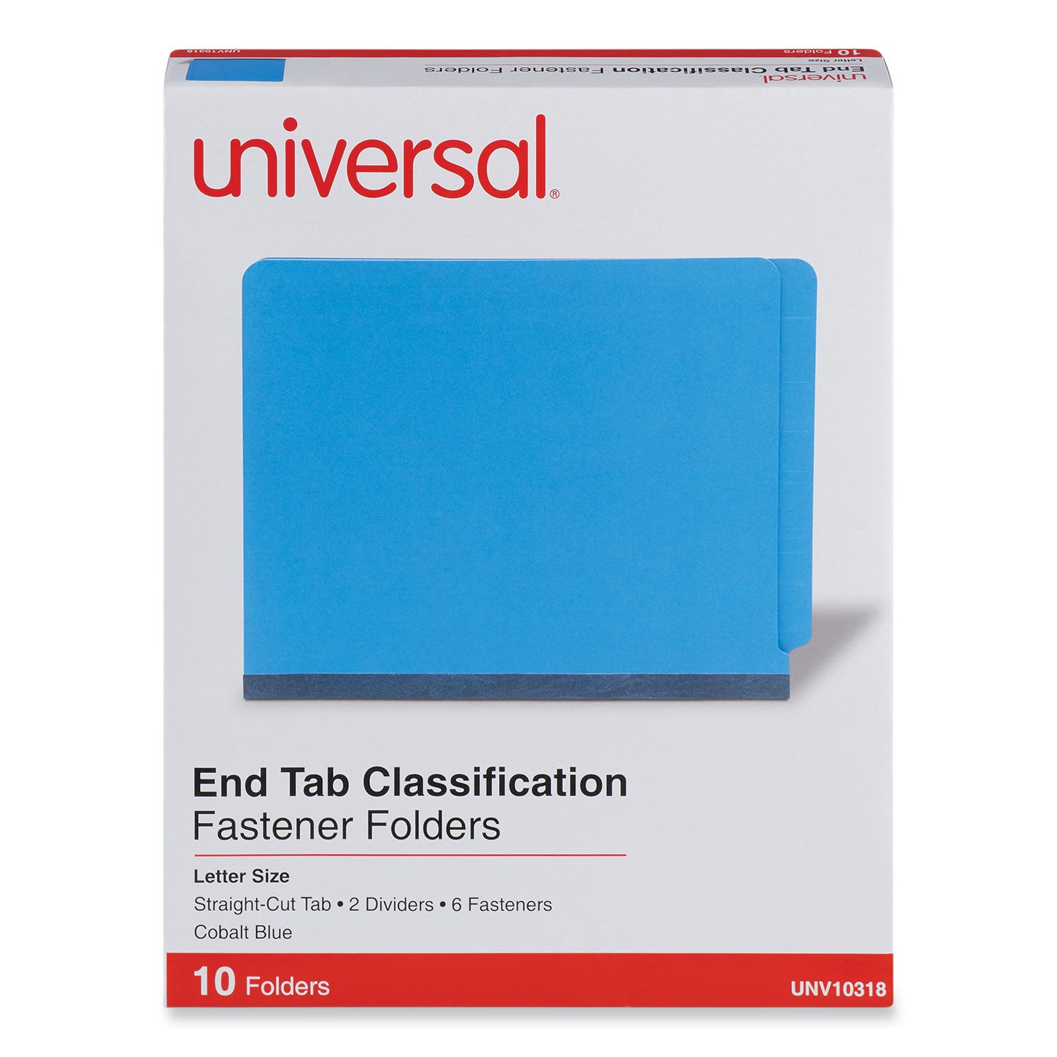 Deluxe Six-Section Pressboard End Tab Classification Folders, 2 Dividers, 6 Fasteners, Letter Size, Cobalt Blue, 10/Box -