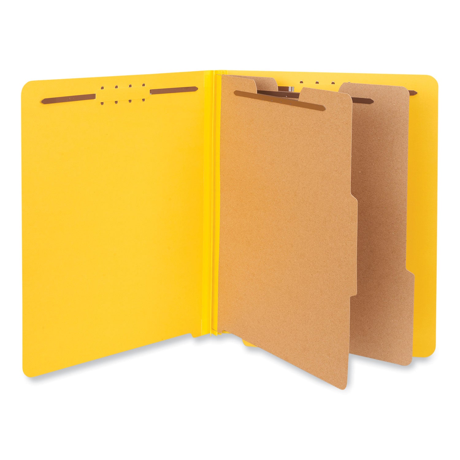 Deluxe Six-Section Pressboard End Tab Classification Folders, 2 Dividers, 6 Fasteners, Letter Size, Yellow, 10/Box -