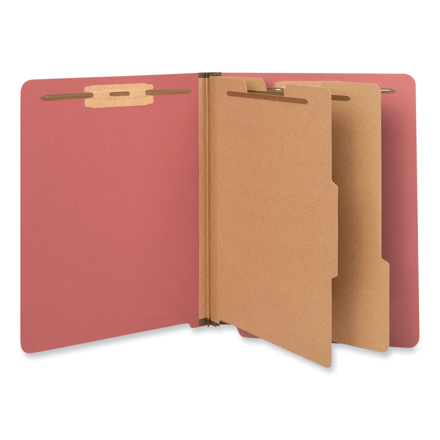 Deluxe Six-Section Pressboard End Tab Classification Folders, 2 Dividers, 6 Fasteners, Letter Size, Bright Red, 10/Box -