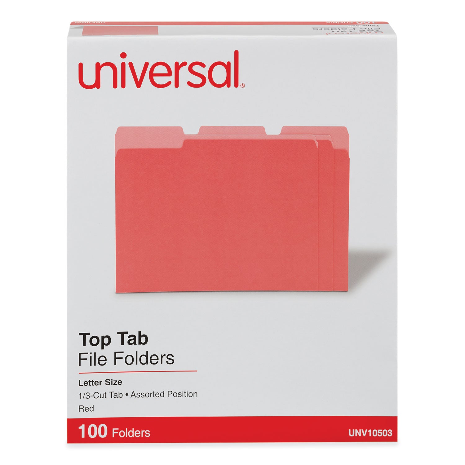 Deluxe Colored Top Tab File Folders, 1/3-Cut Tabs: Assorted, Letter Size, Red/Light Red, 100/Box -