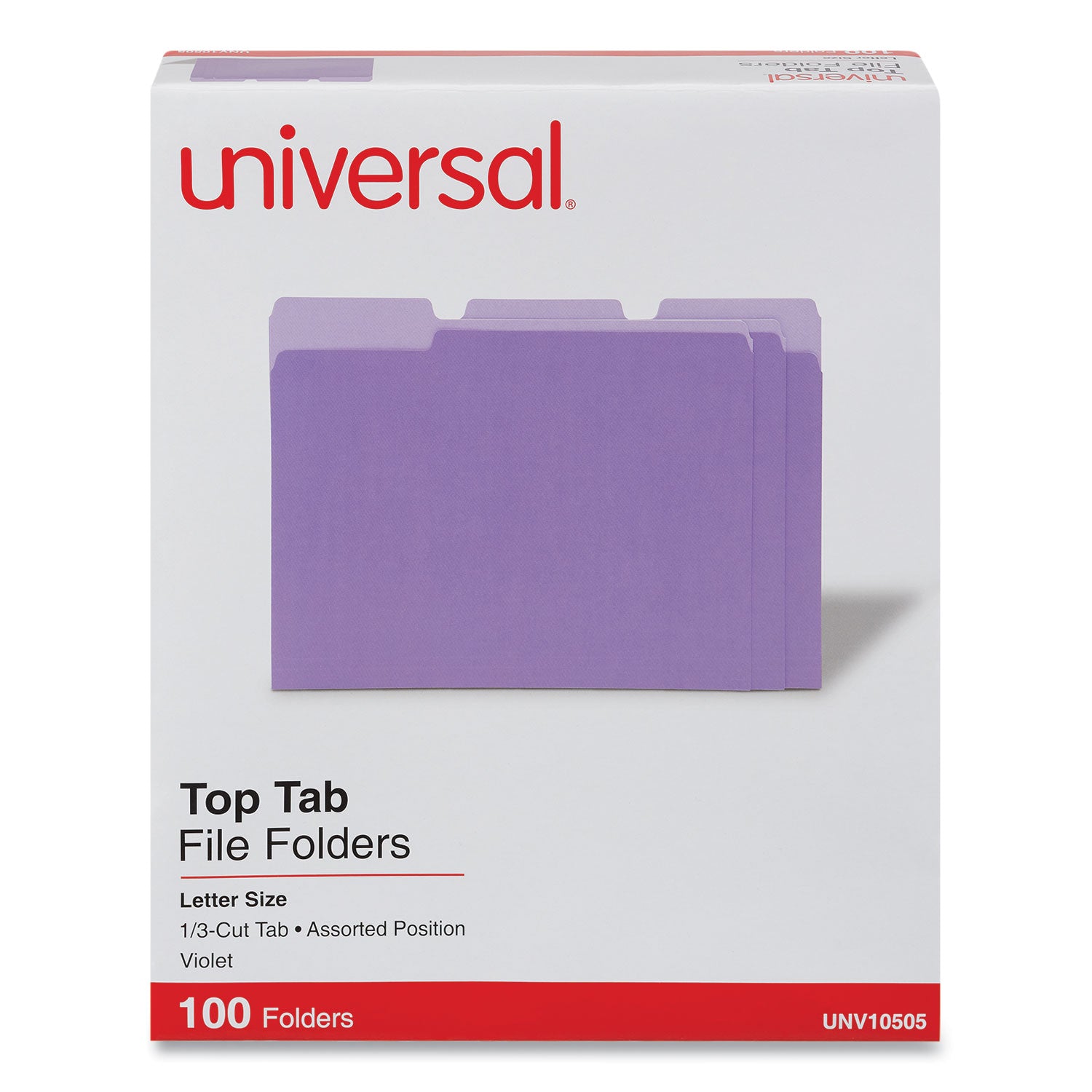 Deluxe Colored Top Tab File Folders, 1/3-Cut Tabs: Assorted, Letter Size, Violet/Light Violet, 100/Box -