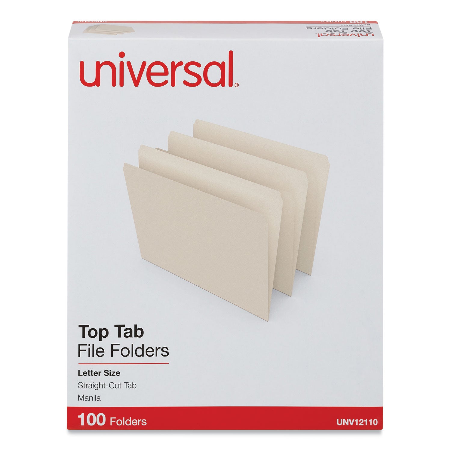 Top Tab File Folders, Straight Tabs, Letter Size, 0.75" Expansion, Manila, 100/Box -