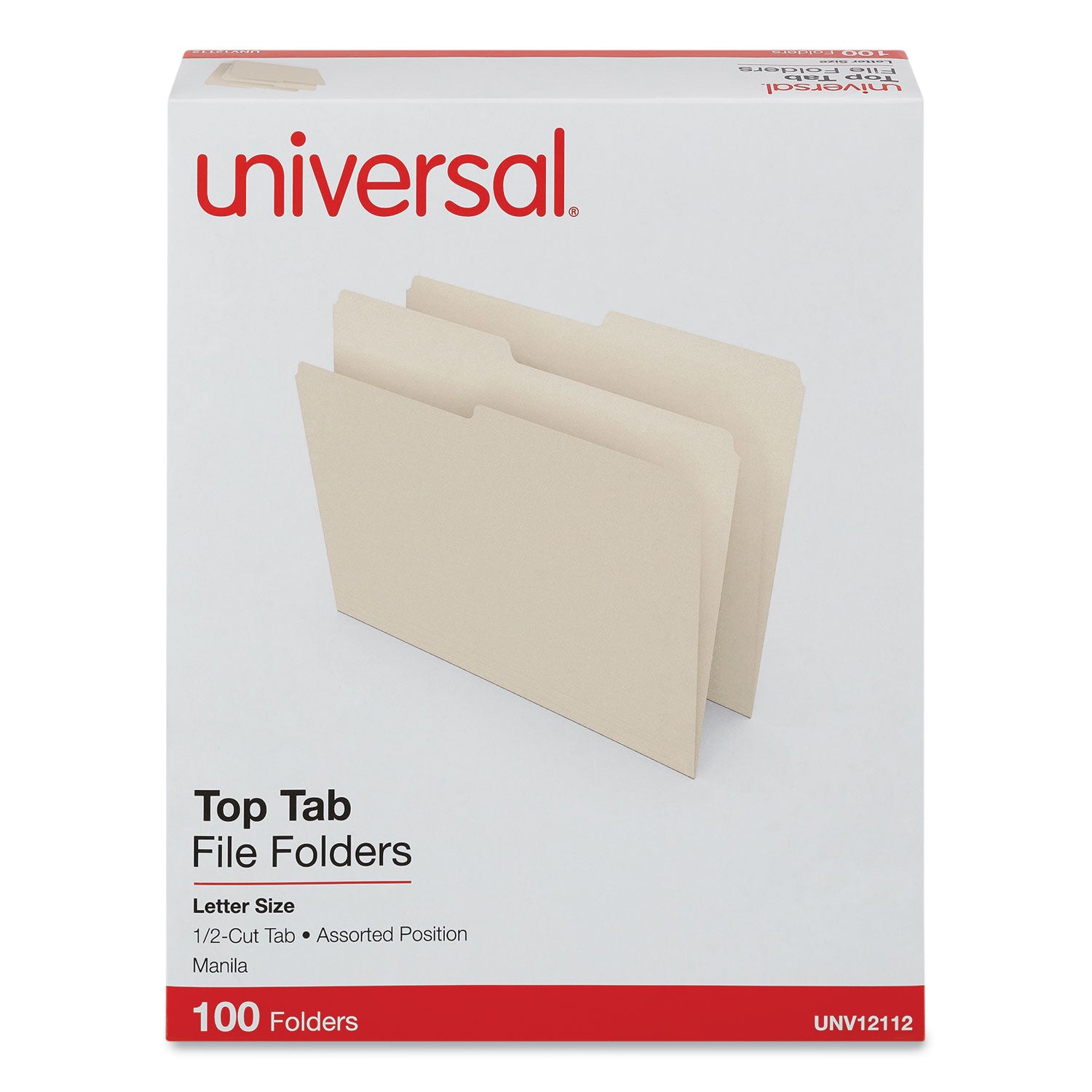 Top Tab File Folders, 1/2-Cut Tabs: Assorted, Letter Size, 0.75" Expansion, Manila, 100/Box -