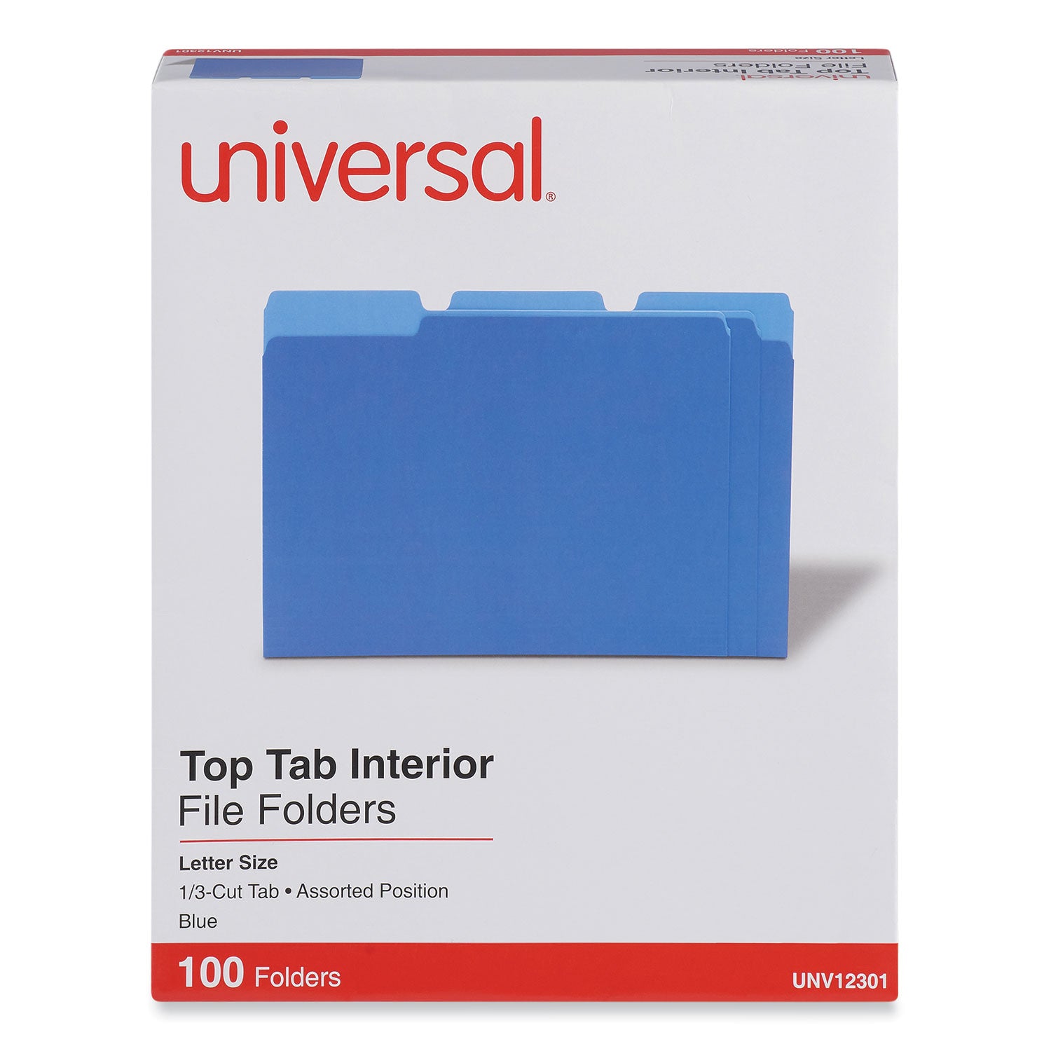 Interior File Folders, 1/3-Cut Tabs: Assorted, Letter Size, 11-pt Stock, Blue, 100/Box -